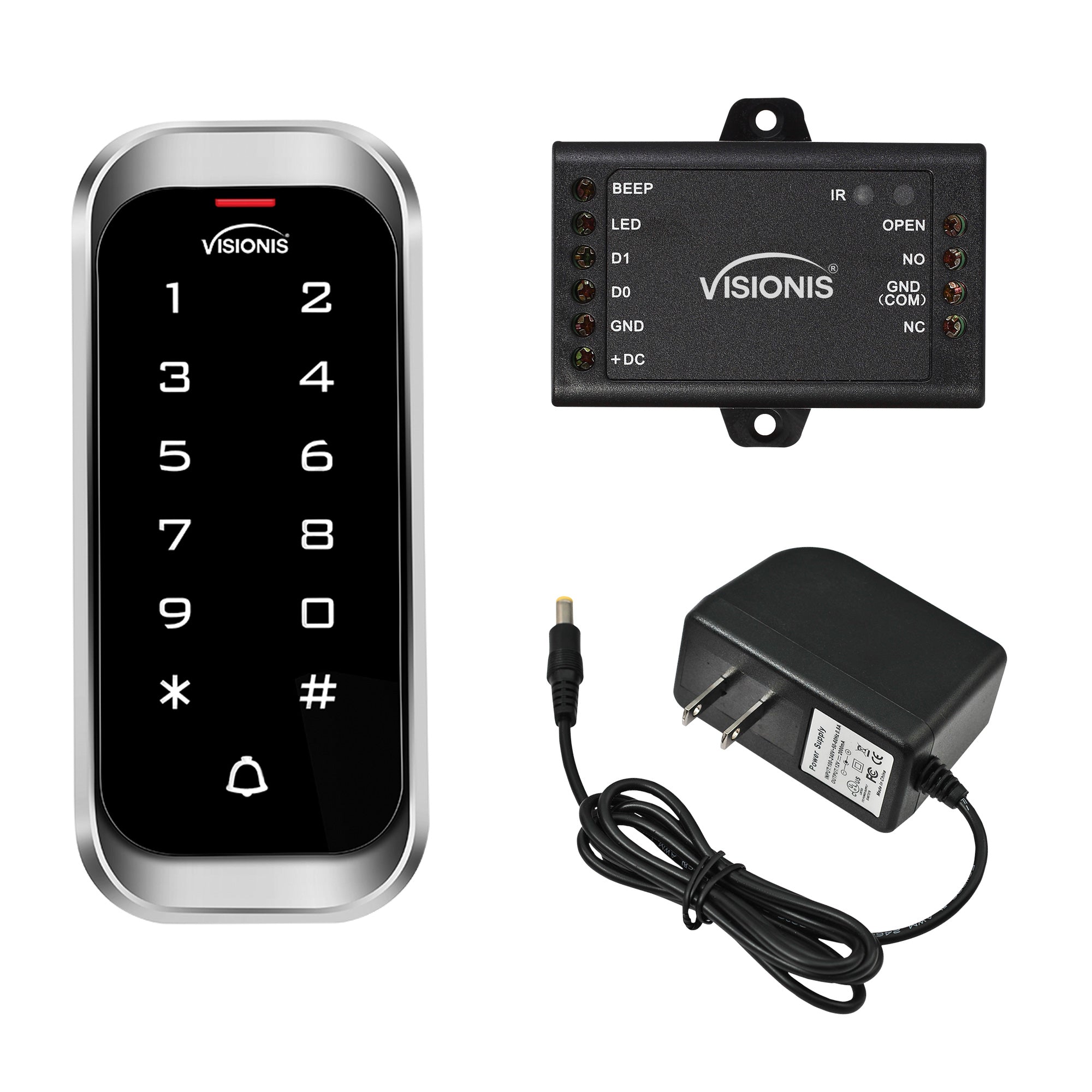 FPC-5677 Visionis VIS-3003 Access Control Indoor + Outdoor Rated IP68 Metal Keypad, Reader Standalone With Mini Controller, Wiegand 26 No Software, EM Cards, 1000 Users With Power Supply Included