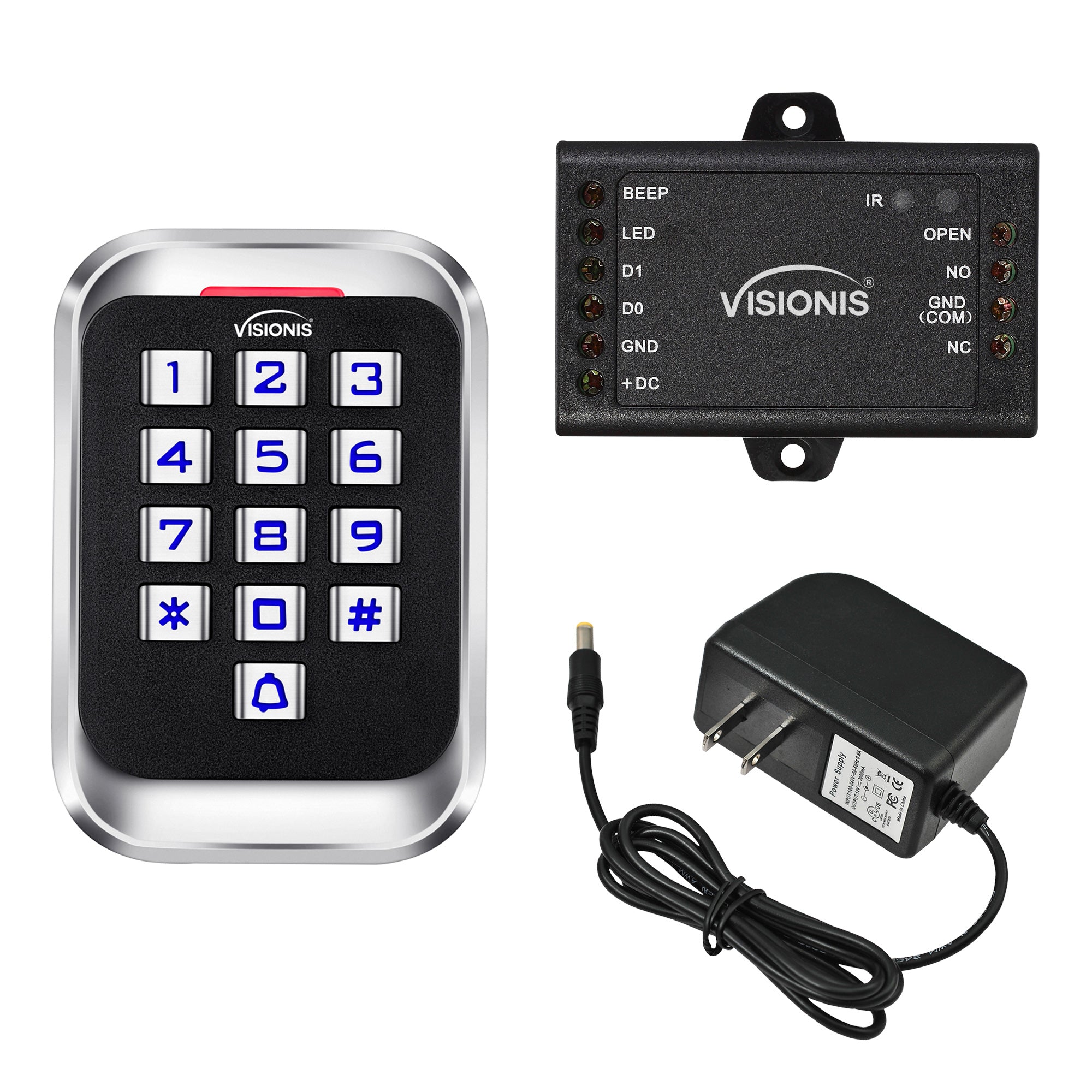 FPC-5682 Visionis VIS-3004 Access Control Indoor + Outdoor Rated IP68 Metal Keypad + Reader Standalone With Mini Controller + Wiegand 26, No Software, EM Cards, 1000 Users With Power Supply Included