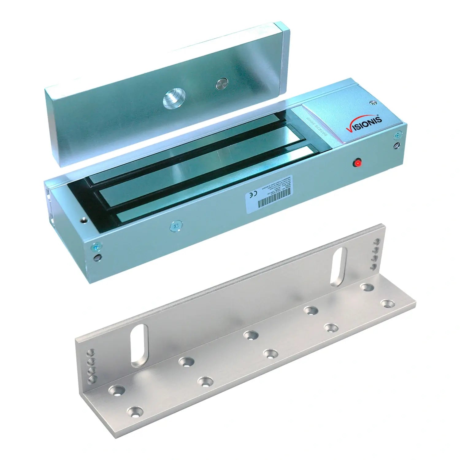 Magnetic door lock kit with 1200lb electromagnetic door lock and LS bracket for narrow outswinging doors. VIS-ML1200LED FPC-5693 VISIONIS
