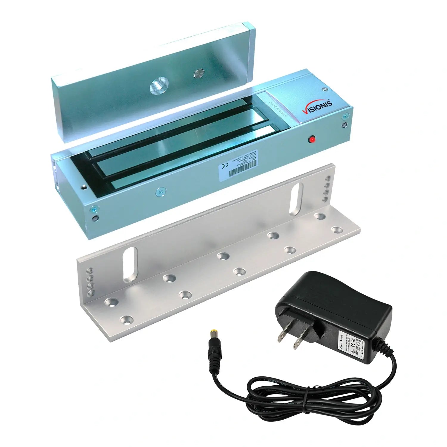 Magnetic door lock kit with 1200lb electromagnetic lock and LS bracket for narrow outswinging doors. VIS-ML1200LED FPC-5694 VISIONIS