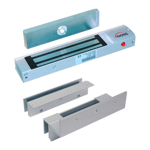 Magnetic door lock kit with 300lb electromagnetic lock and DSU bracket for glass doors with frames. VIS-ML300LED FPC-5695 VISIONIS