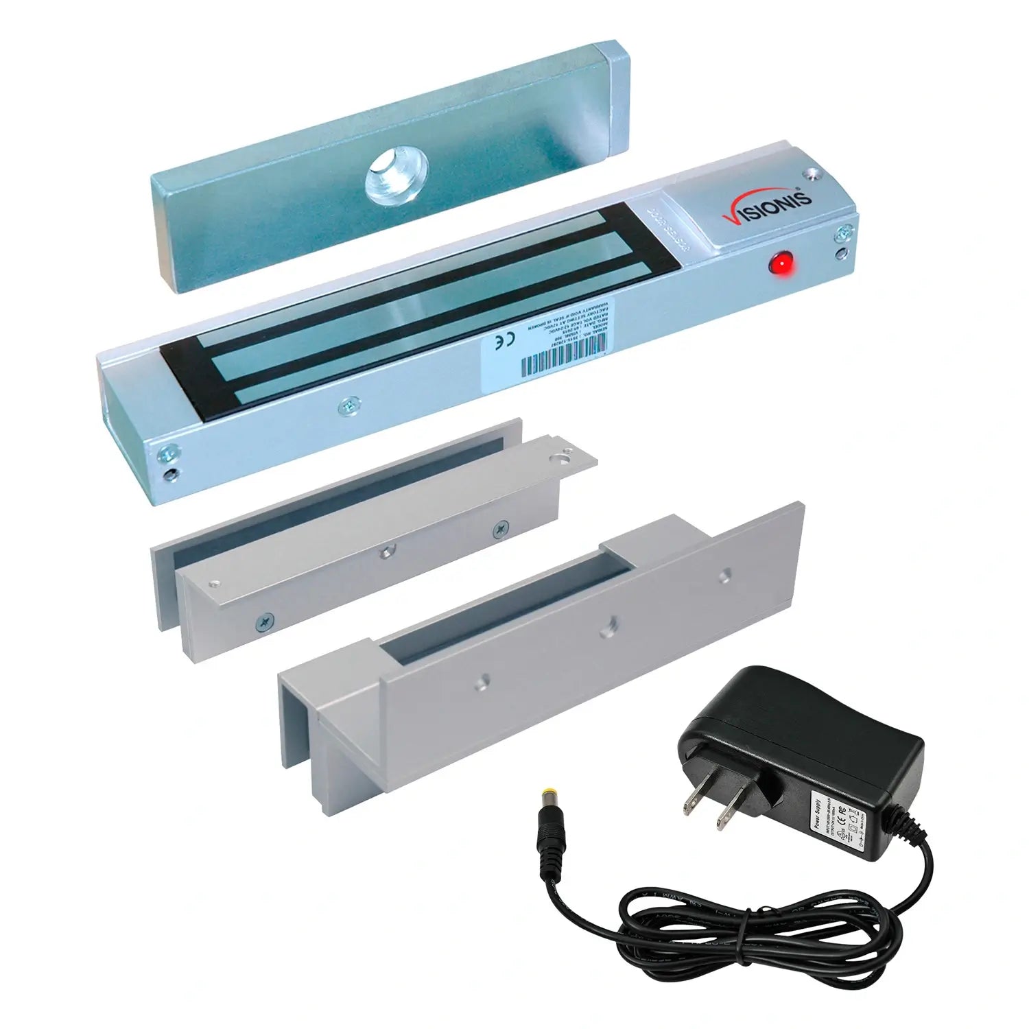 300lb magnetic door lock kit with LED and DSU bracket for glass door with glass frame. VIS-ML300LED FPC-5696 VISIONIS