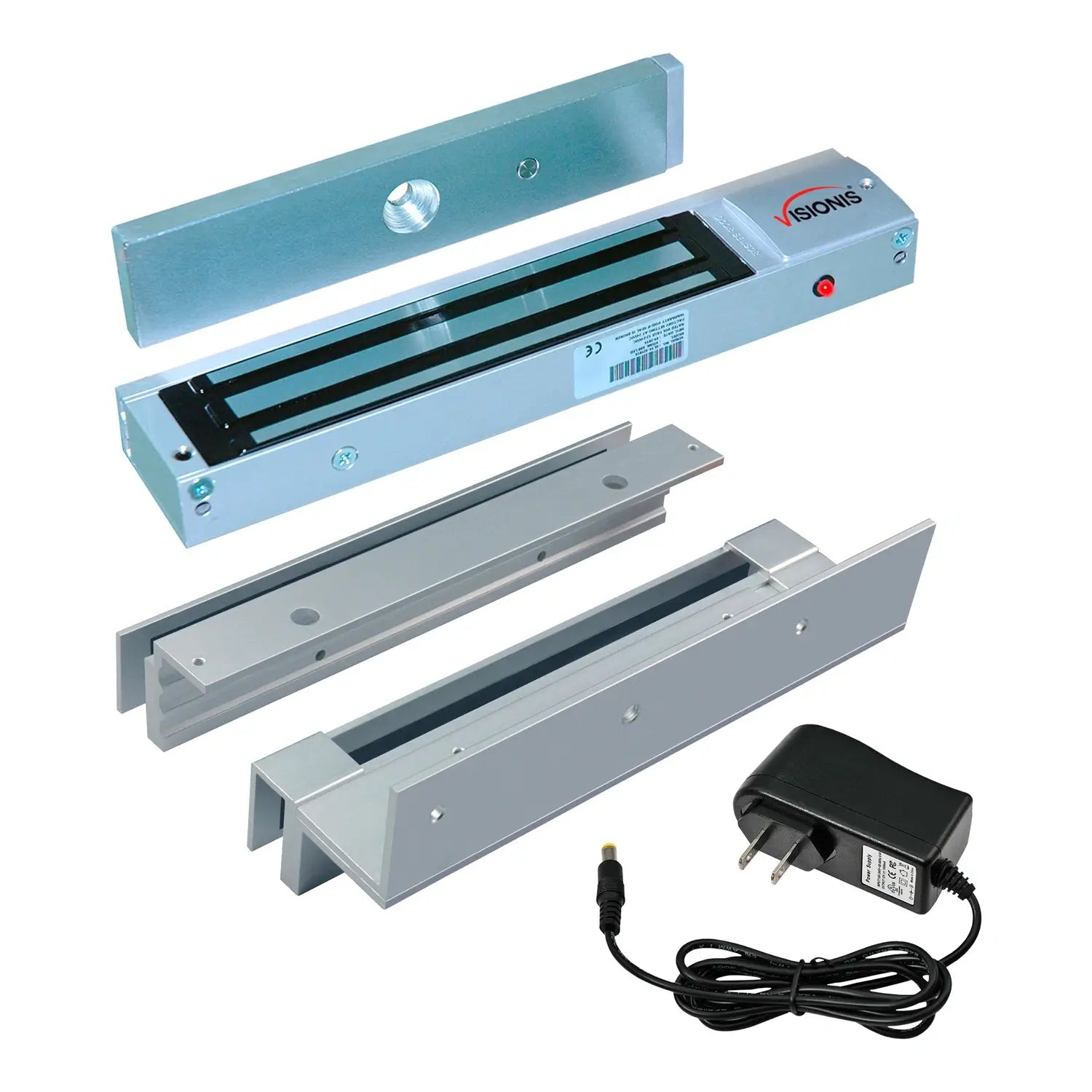 600lb magnetic door lock kit with LED and DSU bracket for glass door with glass frame. VIS-ML600LED - FPC-5697-B VISIONIS