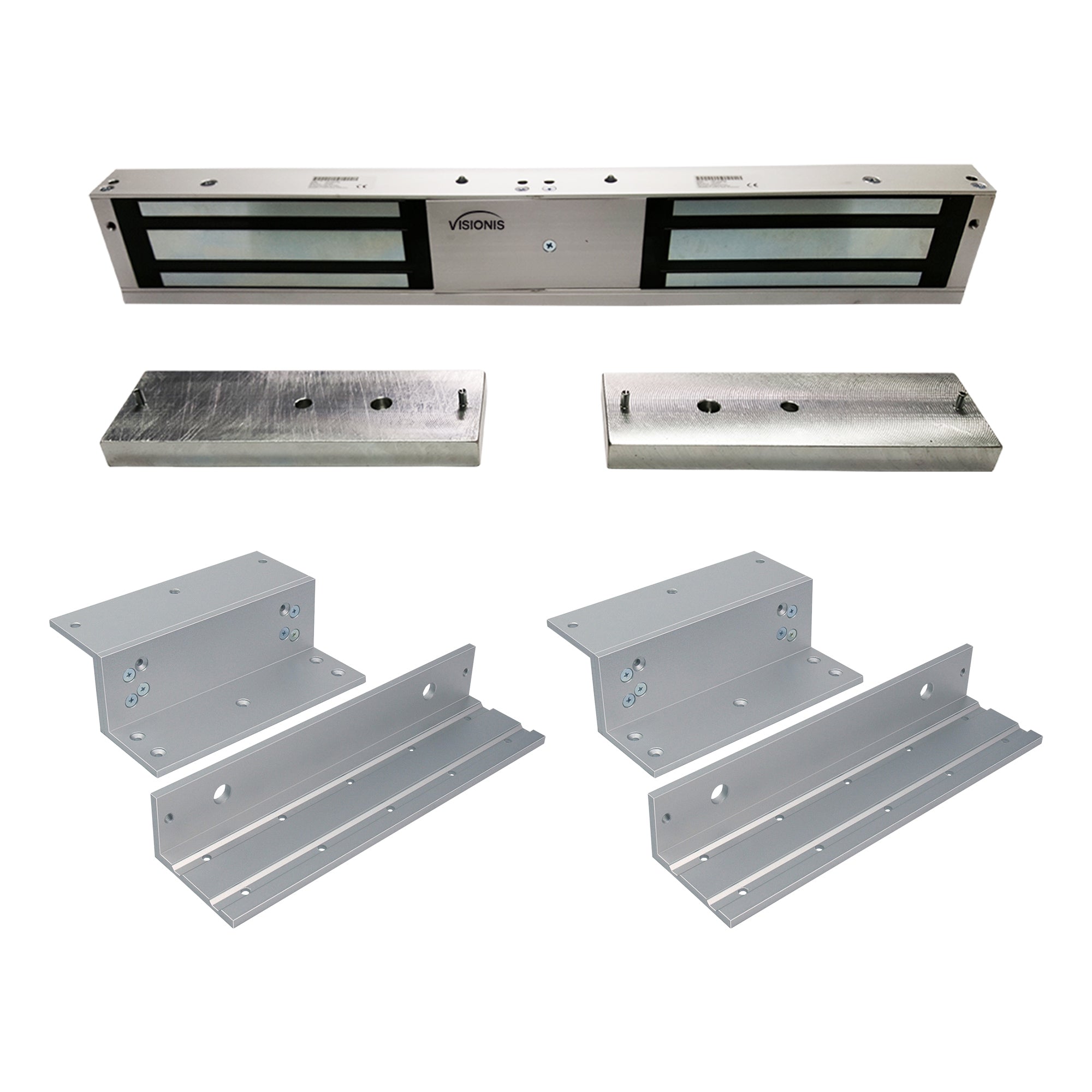 Indoor Double Door Maglock VIS-1200D-LED. Up to 1200 lbs x2 (545 kg x2) of Holding Force. 12 VDC / 24 VDC + L and Z Bracket For Inswinging Door - FPC-5697-C Visionis