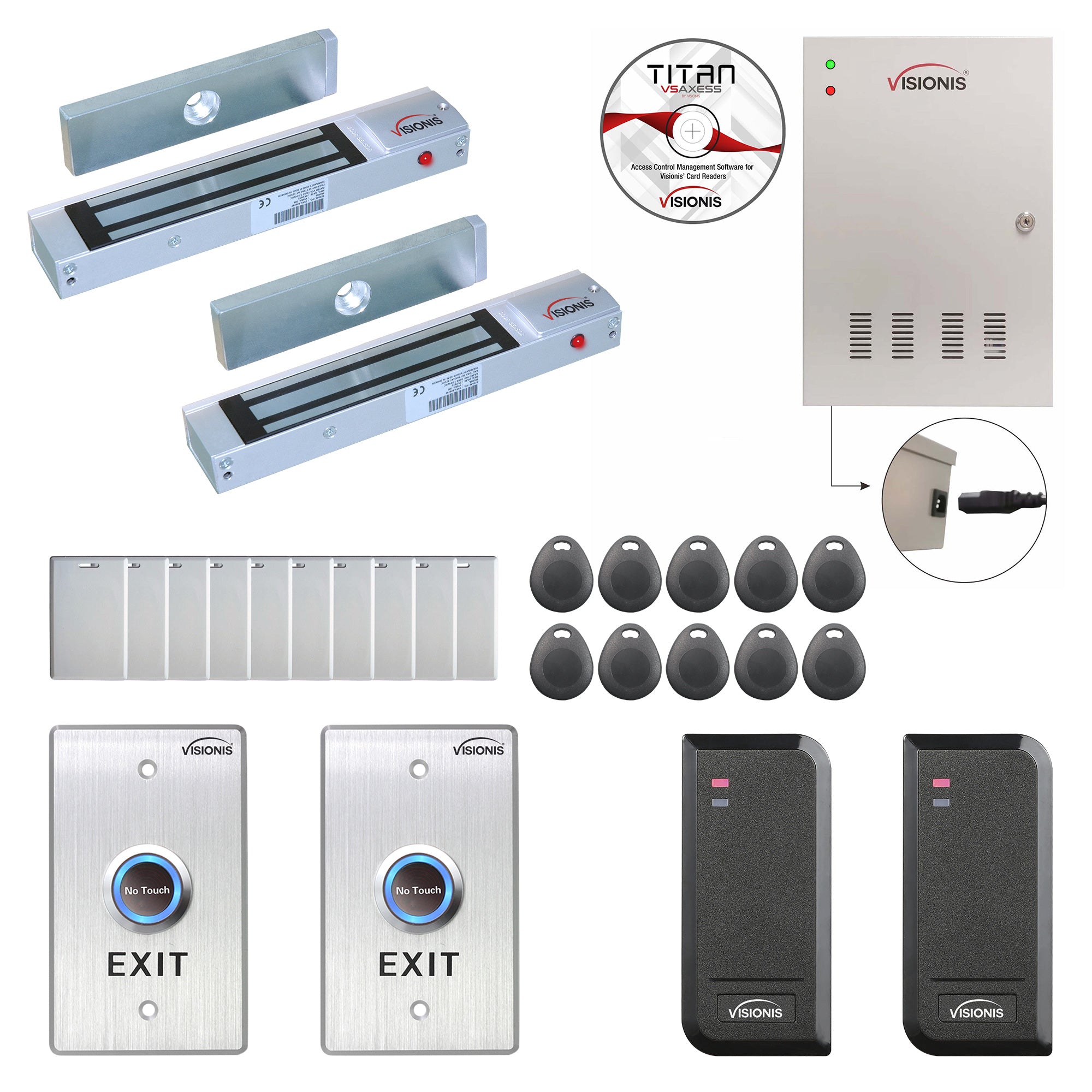 FPC-6131 Two Doors Door Access Control Out Swing Door 300lbs Mag Lock Time Attendance TCP / IP Wiegand Controller Box, Indoor/Outdoor Card Reader, Software Included, 20,000 Users Kit