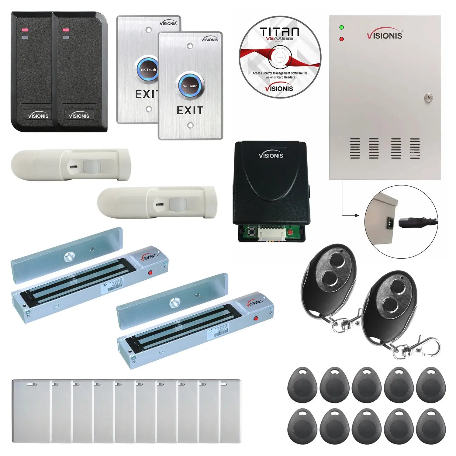 Business access control systems with 300 lbs magnetic door locks, card readers, exit buttons, management software - FPC-6151