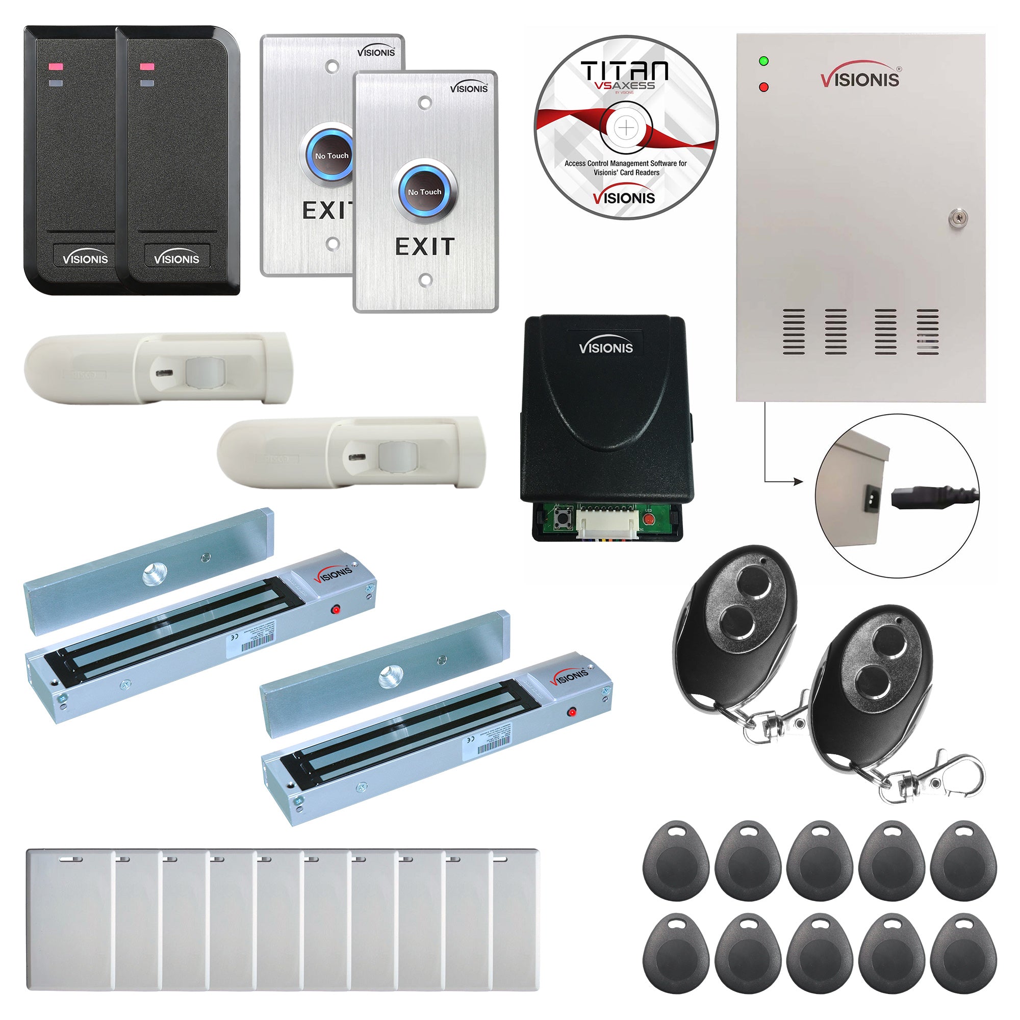 Business access control systems with 300 lbs magnetic door locks, card readers, exit buttons, management software - FPC-6151