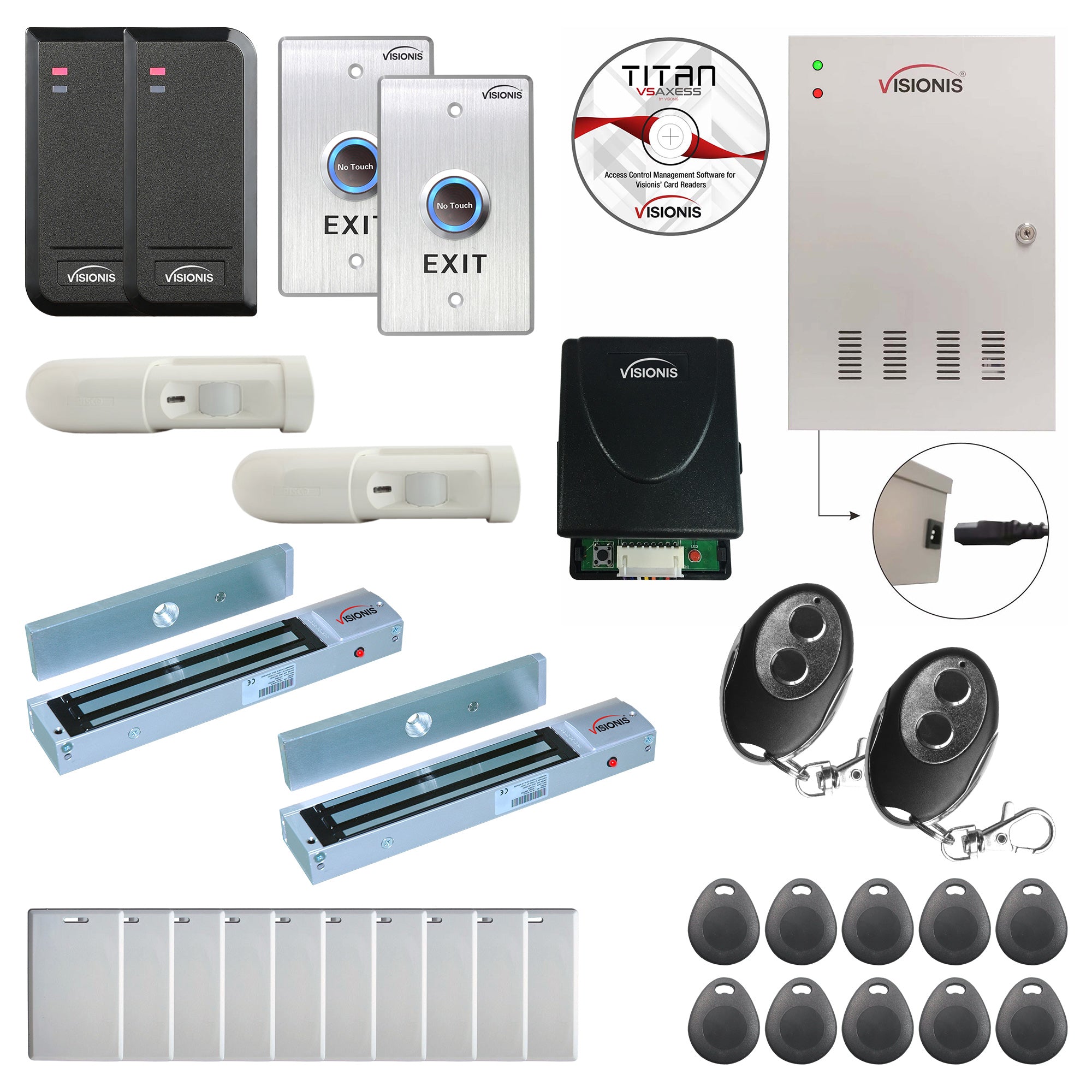 FPC-6151 Two Doors Access Control For Out Swing Door Electric 600lbs MagLock Time Attendance TCP/IP Wiegand Controller + Indoor/Outdoor Card Reader + 20000 Users Wireless Receiver, PIR Kit