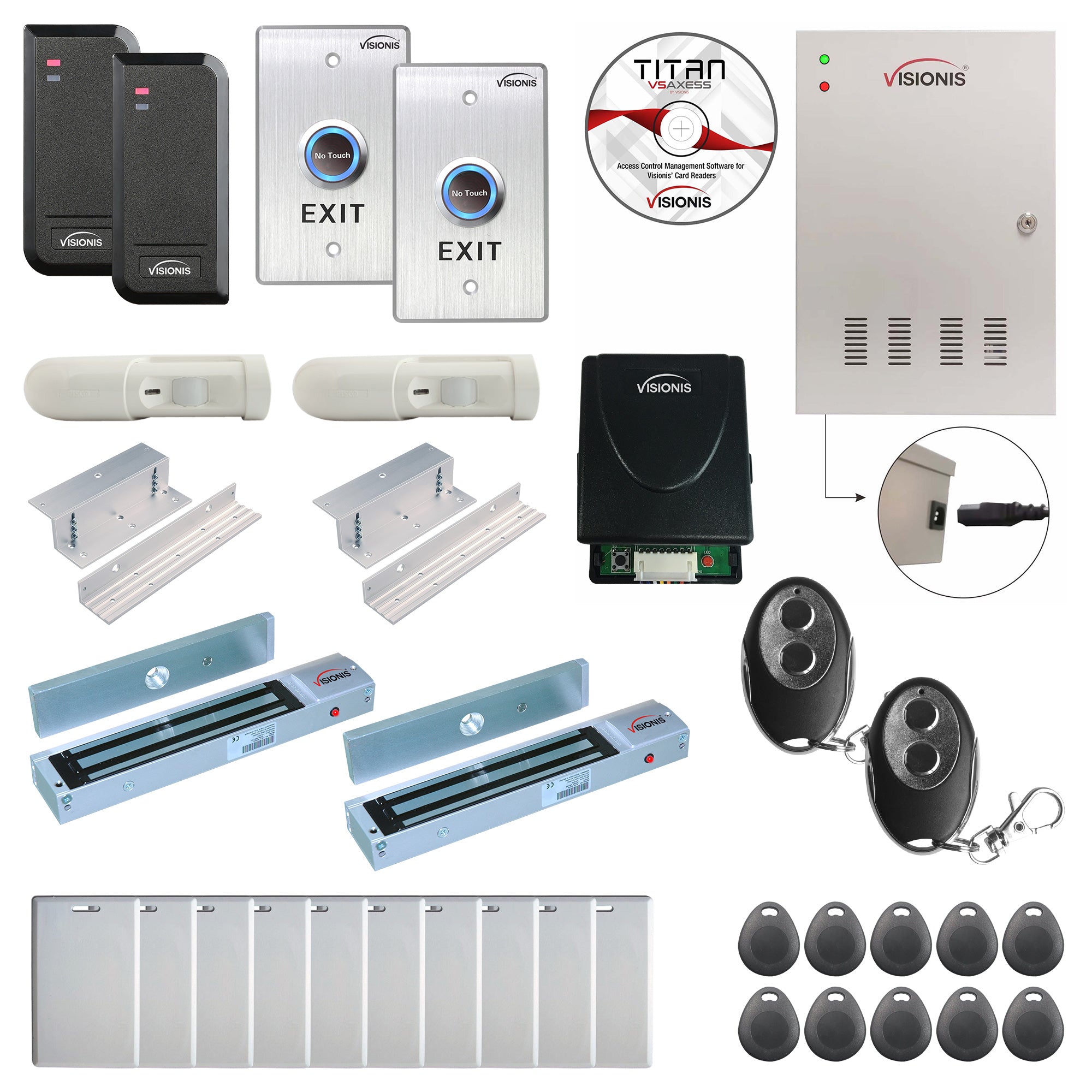 FPC-6152 Two Doors Access Control For In Swing Door Electric 600lbs MagLock Time Attendance TCP / IP Wiegand Controller + Indoor/Outdoor Card Reader + 20,000 Users Wireless Receiver, PIR Kit