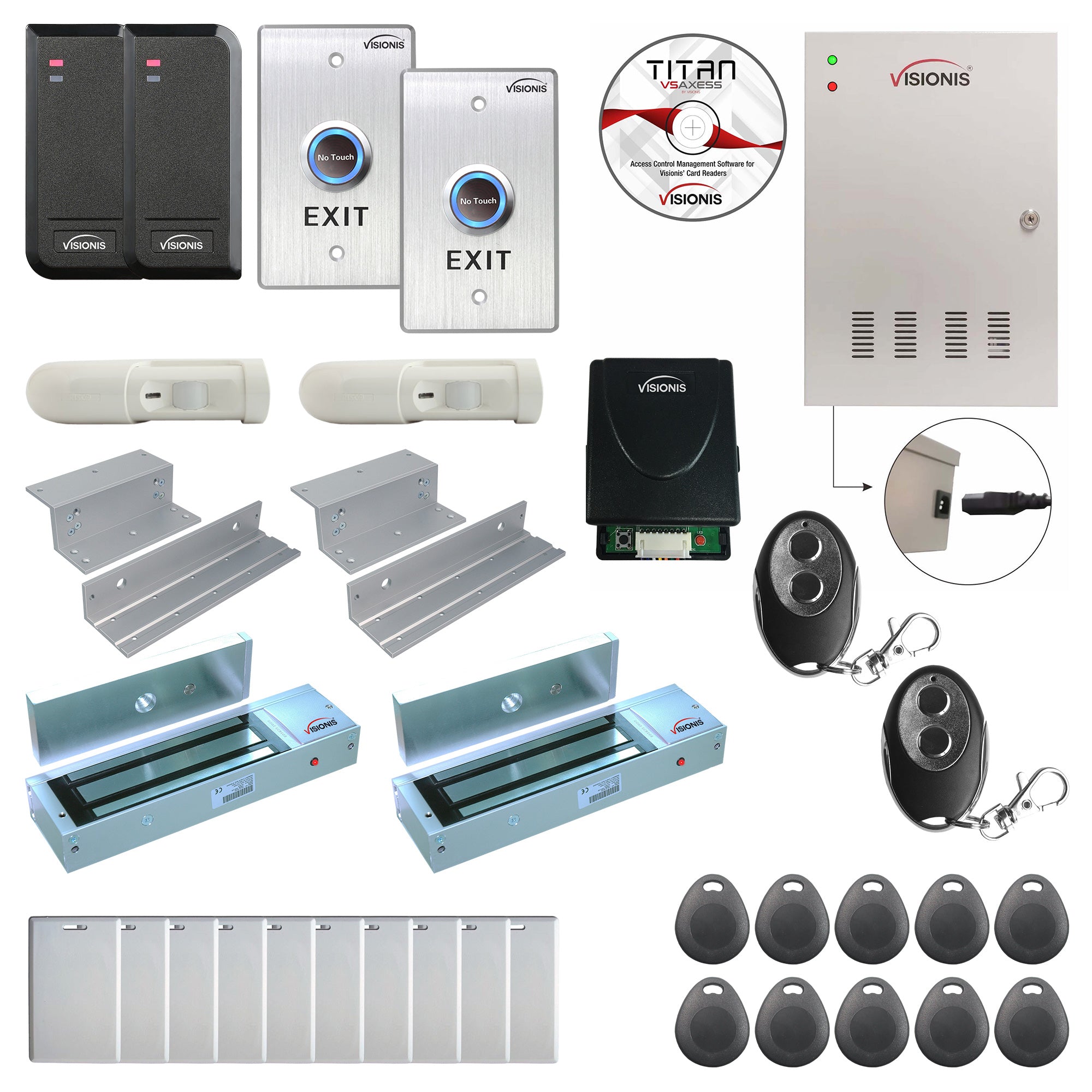 Business access control systems with 1200 lbs magnetic door locks, card readers, exit buttons, management software - FPC-6154