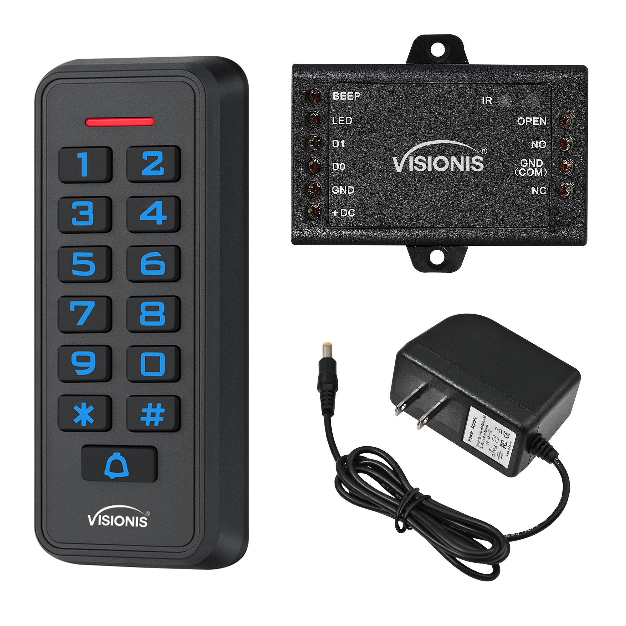 FPC-6422 Visionis VIS-3008 Access Control Outdoor IP68 Weatherproof Keypad And Card Reader Standalone With Mini Controller + Wiegand 26, No Software, EM Cards, 1000 Users + Power Supply Included