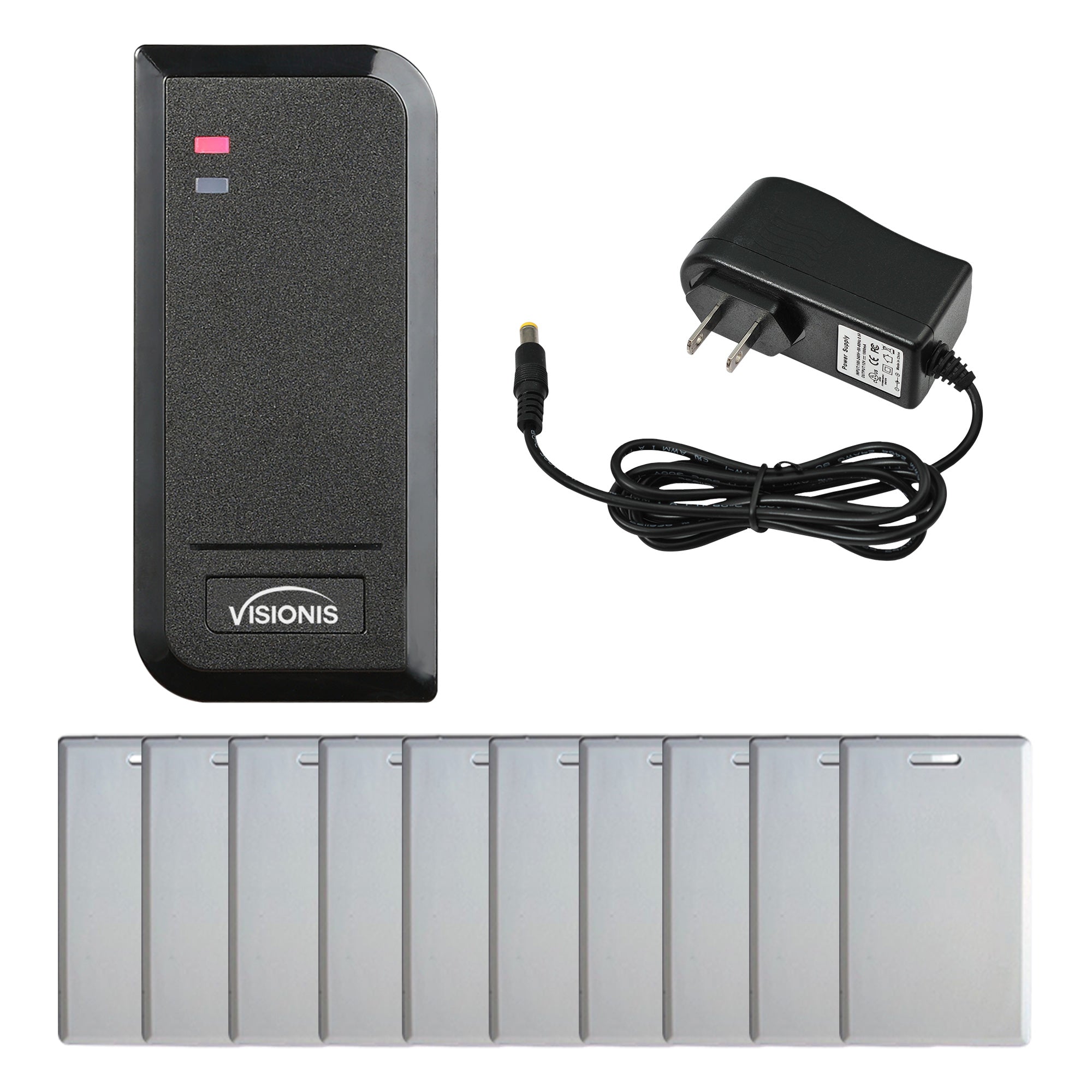 FPC-6433 VIS-3100 Access Control Black Outdoor IP66 Card Reader Only Compatible With Wiegand 26 Bit And A Power Supply Included With A Pack Of 10 Proximity Cards