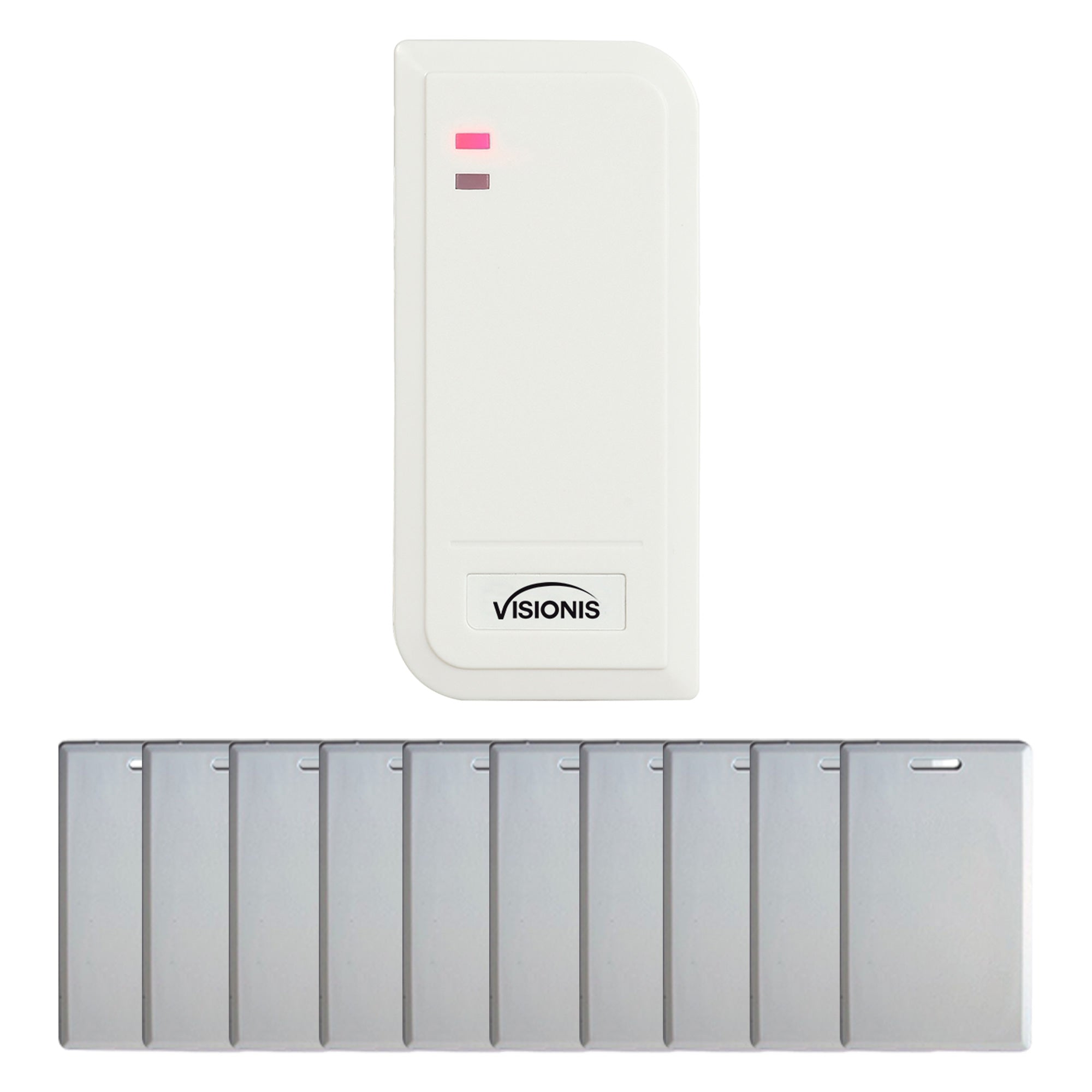 Outdoor Card Reader for Access Control VIS-3101. White Color. Rated IP66. Only Compatible with Wiegand 26 Bit + Pack Of 10 Proximity Cards - FPC-6436 Visionis