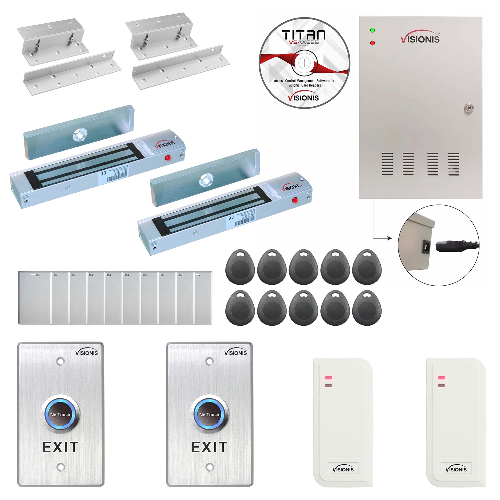 FPC-6478 Two Doors Access Control For In Swing Door Electric 300lbs MagLock Time Attendance TCP/IP Wiegand Controller Box + Indoor/Outdoor Card Reader + Software Included + 20000 Users Kit