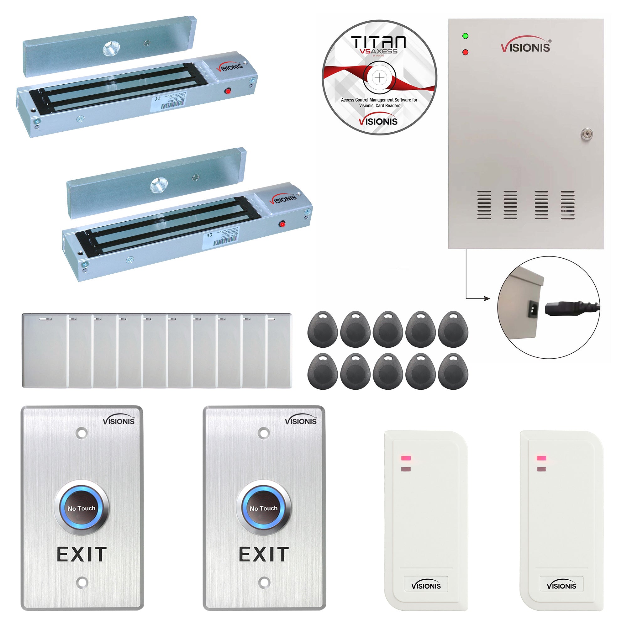 FPC-6479 Two Doors Access Control For Out Swing Door Electric 600lbs MagLock Time Attendance TCP/IP Wiegand Controller Box + Indoor/Outdoor Card Reader + Software Included + 20000 Users Kit