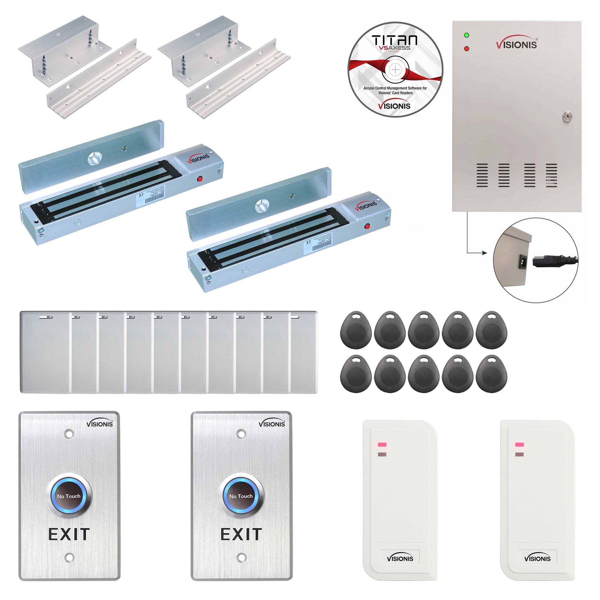 FPC-6480 Two Doors Access Control For In Swing Door Electric 600lbs MagLock Time Attendance TCP/IP Wiegand Controller Box + Indoor/Outdoor Card Reader + Software Included + 20,000 Users Kit