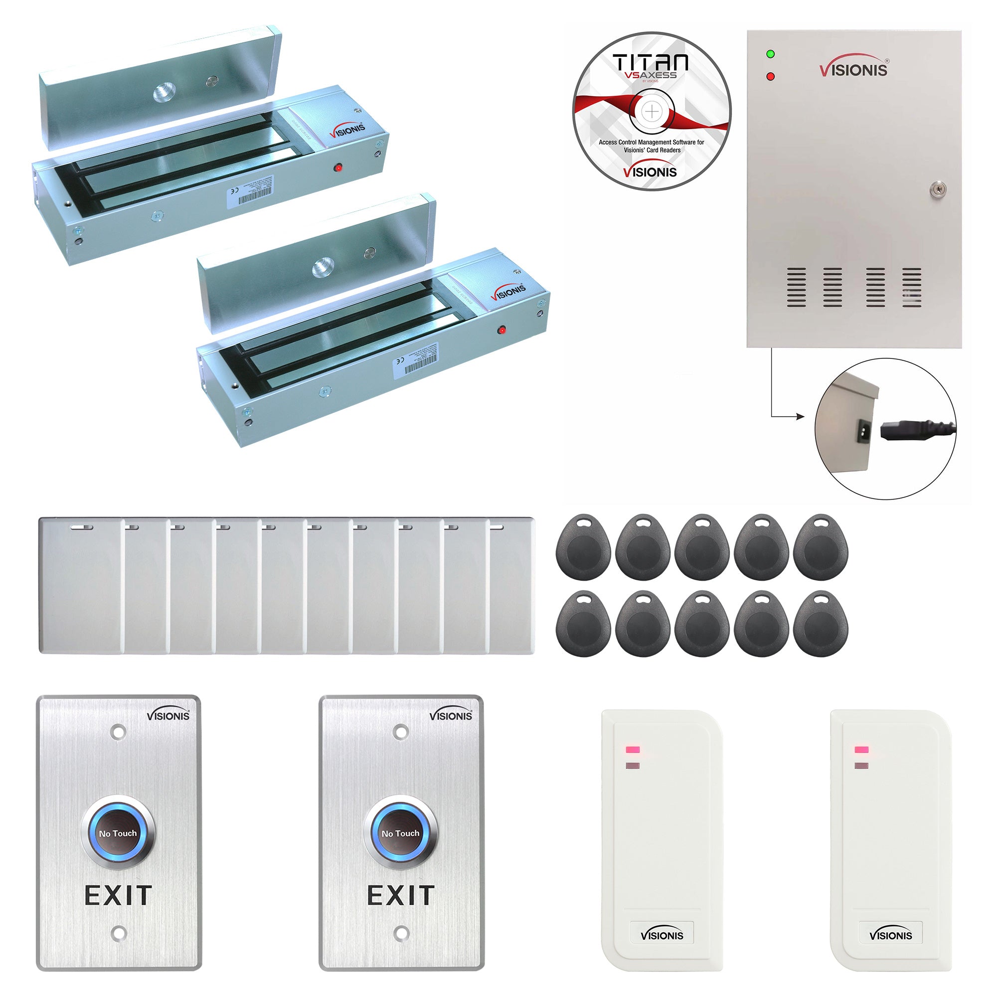 FPC-6481 Two Doors Access Control For OutSwing Door Electric 1200lbs MagLock Time Attendance TCP/IP Wiegand Controller Box + Indoor/Outdoor Card Reader, Software Included + 20,000 Users Kit