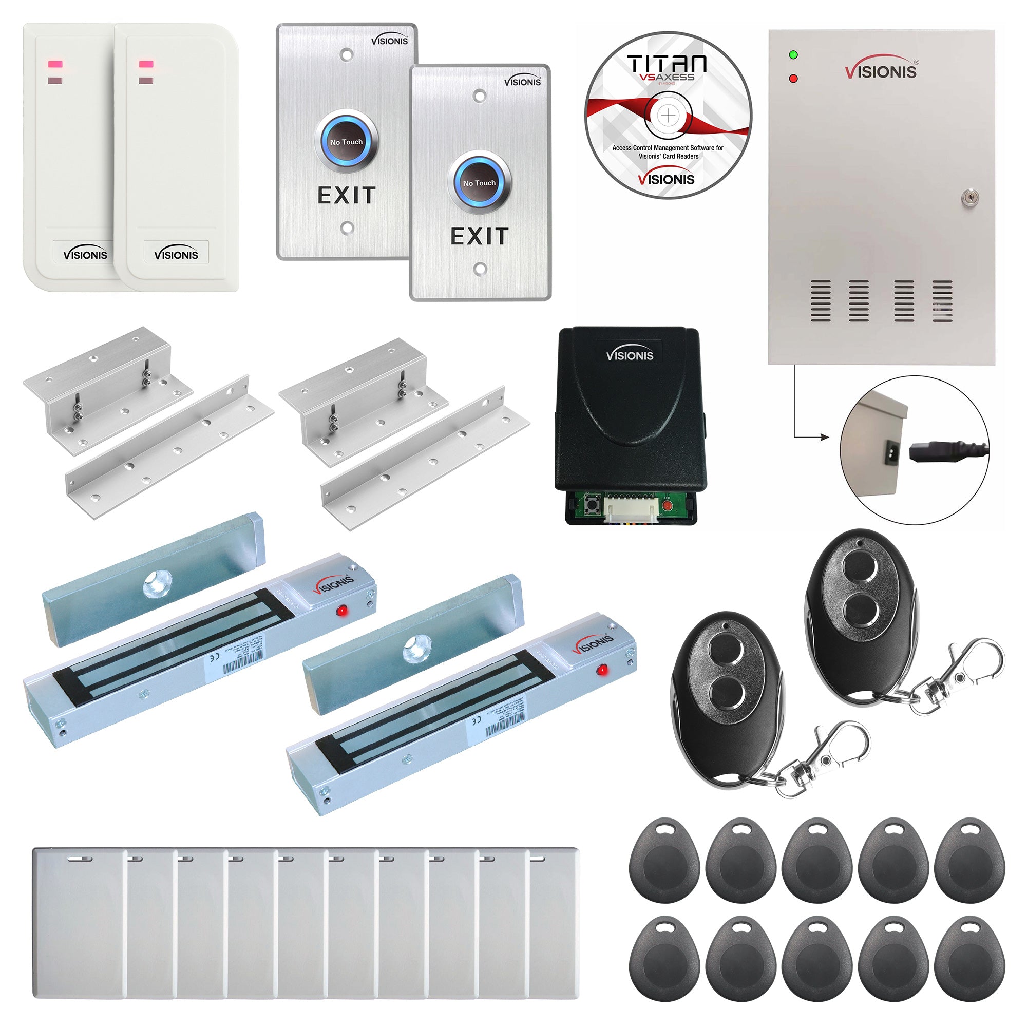 FPC-6496 Two Doors Access Control For In Swing Door Electric 300lb MagLock Time Attendance TCP/IP Wiegand Controller, Indoor/Outdoor Card Reader, Software, 20000 User, Wireless Receiver, PIR