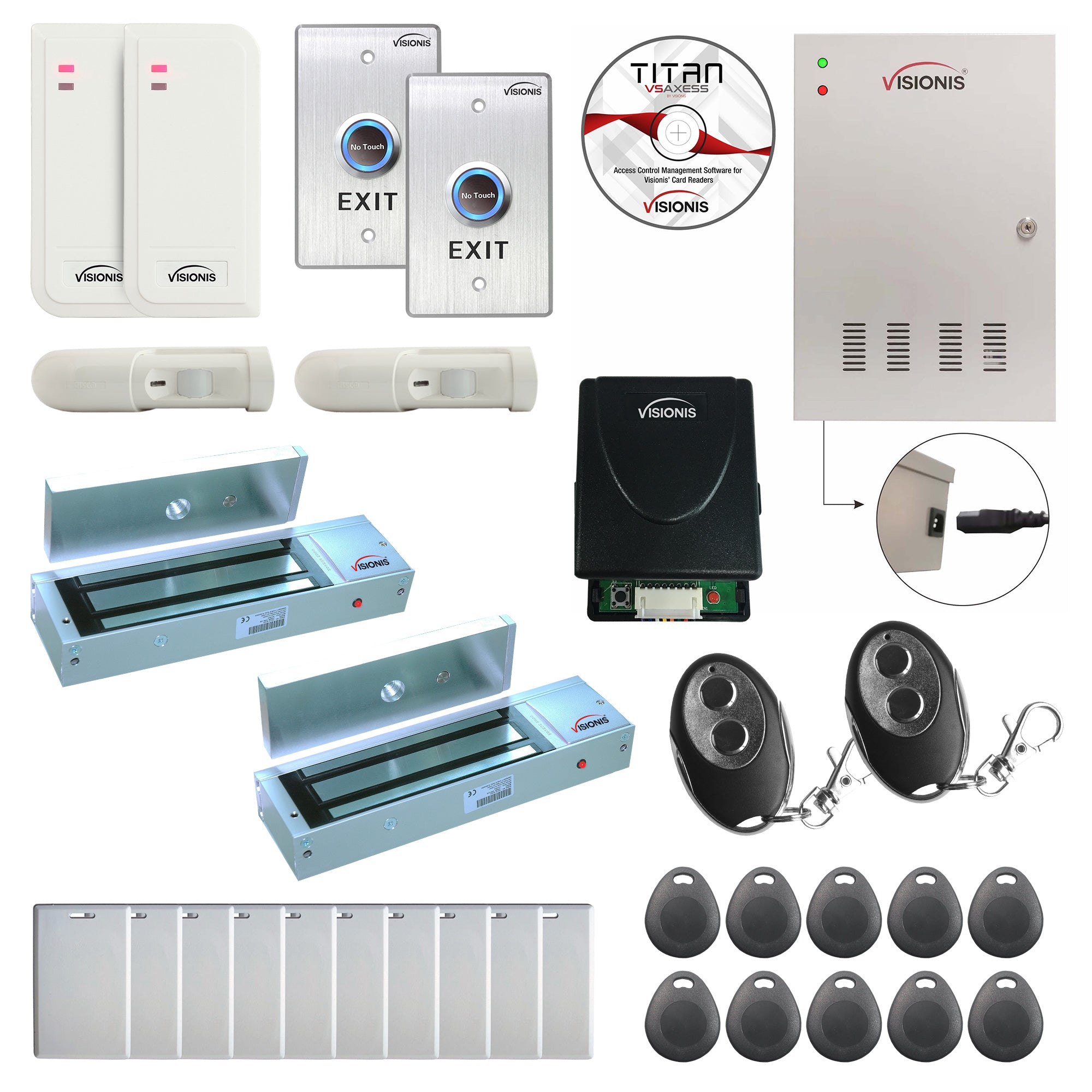 Business access control systems with 1200 lbs magnetic door locks, card readers, exit buttons, management software - FPC-6499