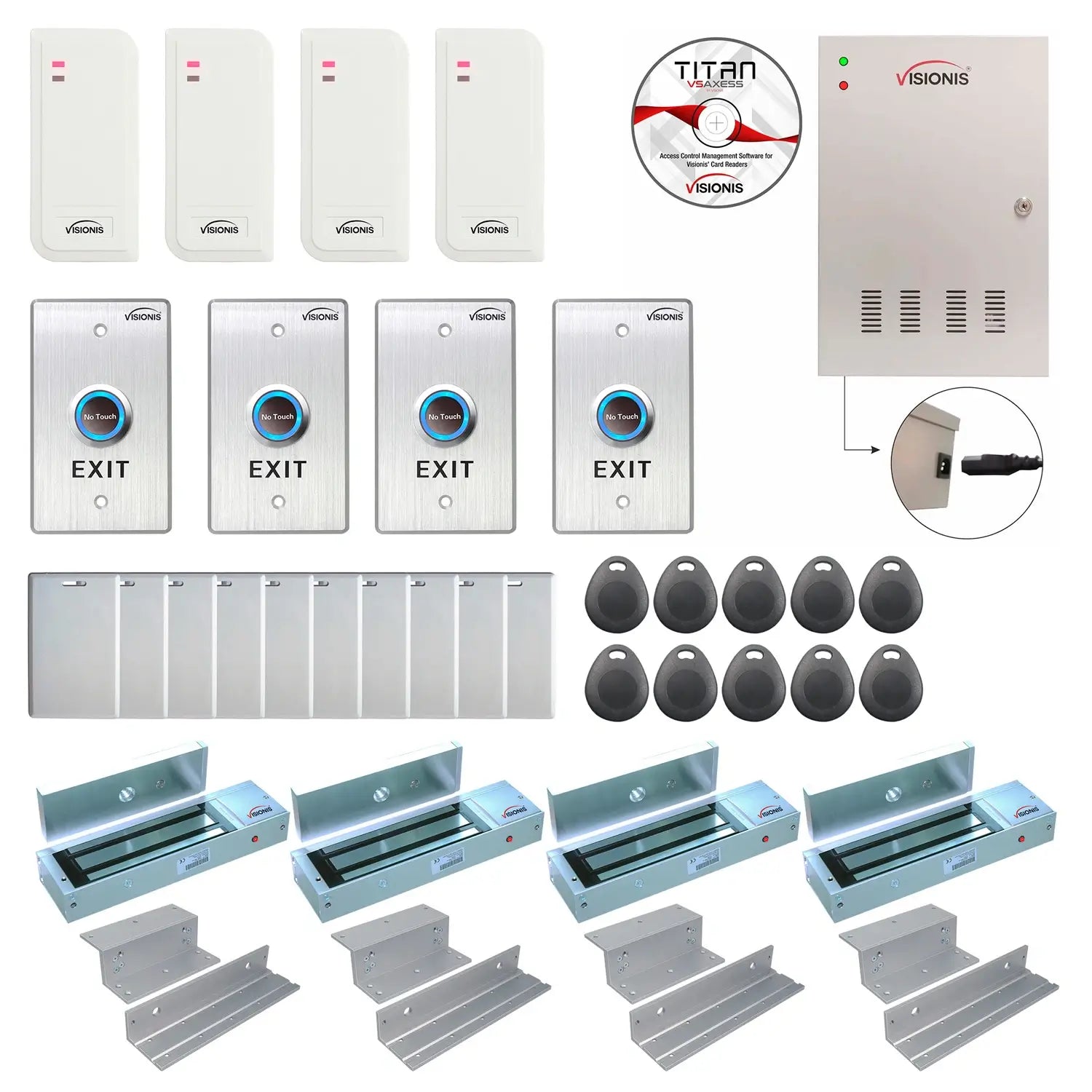 Card access control systems with 1200 lbs Maglocks, card readers, exit buttons, management software - FPC-6554