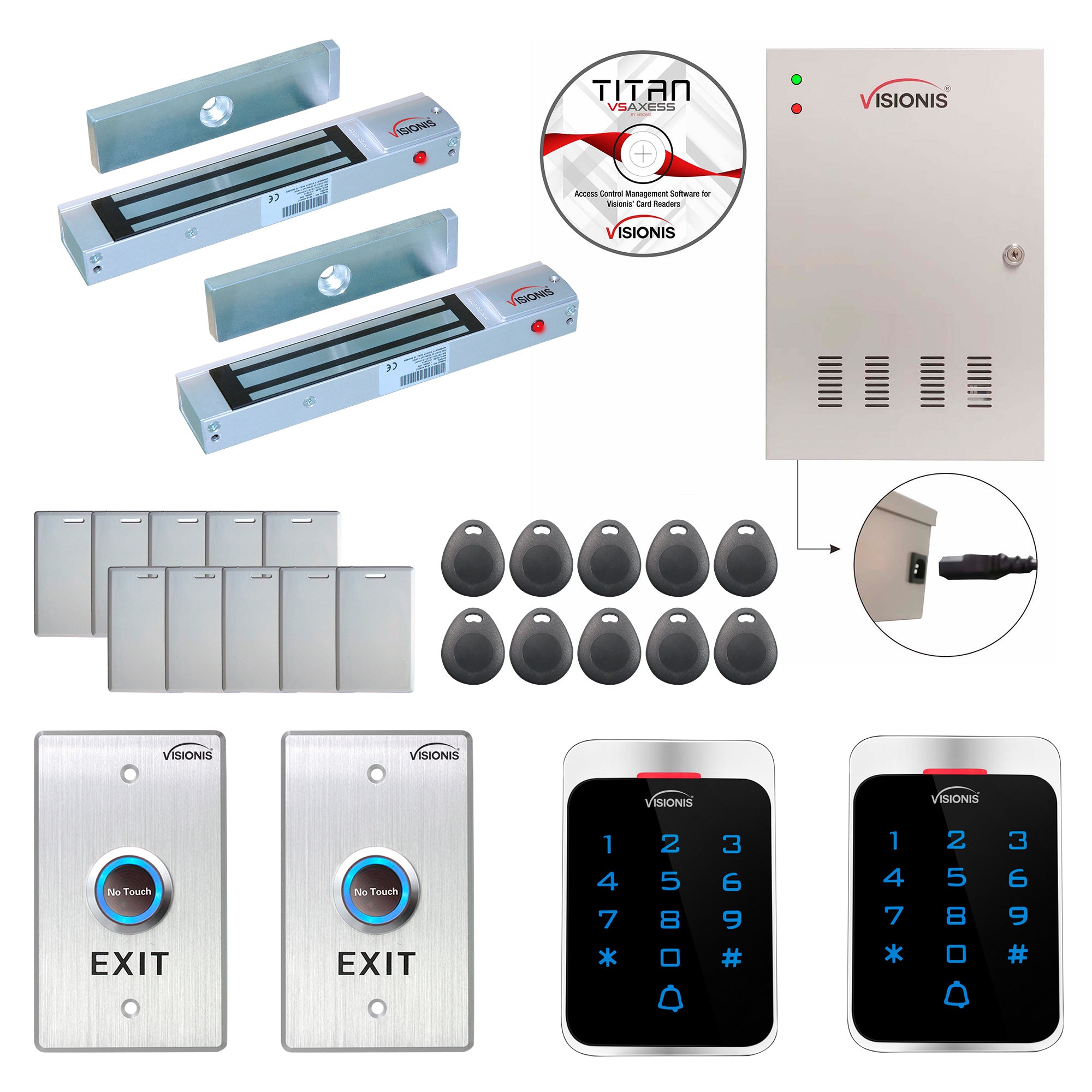 FPC-7286 Two Door Access Control For Out Swing Door 300lbs Maglock Time Attendance TCP/IP Wiegand Controller Box, Weatherproof Card/Keypad Reader, Software Included, 20,000 Users, 70,000 Records