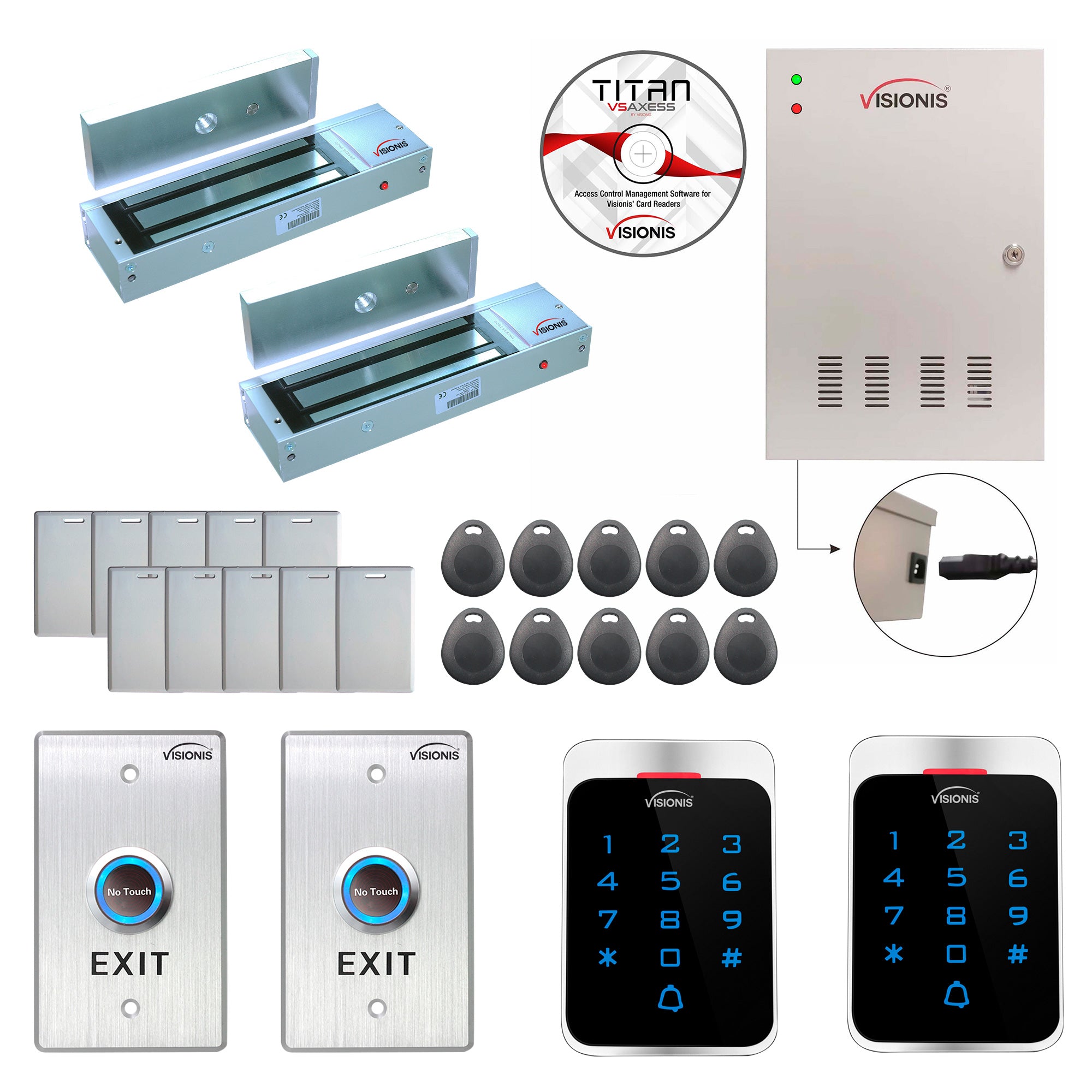 FPC-7288 Two Door Access Control For Out Swing Door 1200lbs Maglock Time Attendance TCP/IP Wiegand Controller Box, Outdoor Card/Keypad Reader, Software Included, 20,000 Users, 70,000 Records