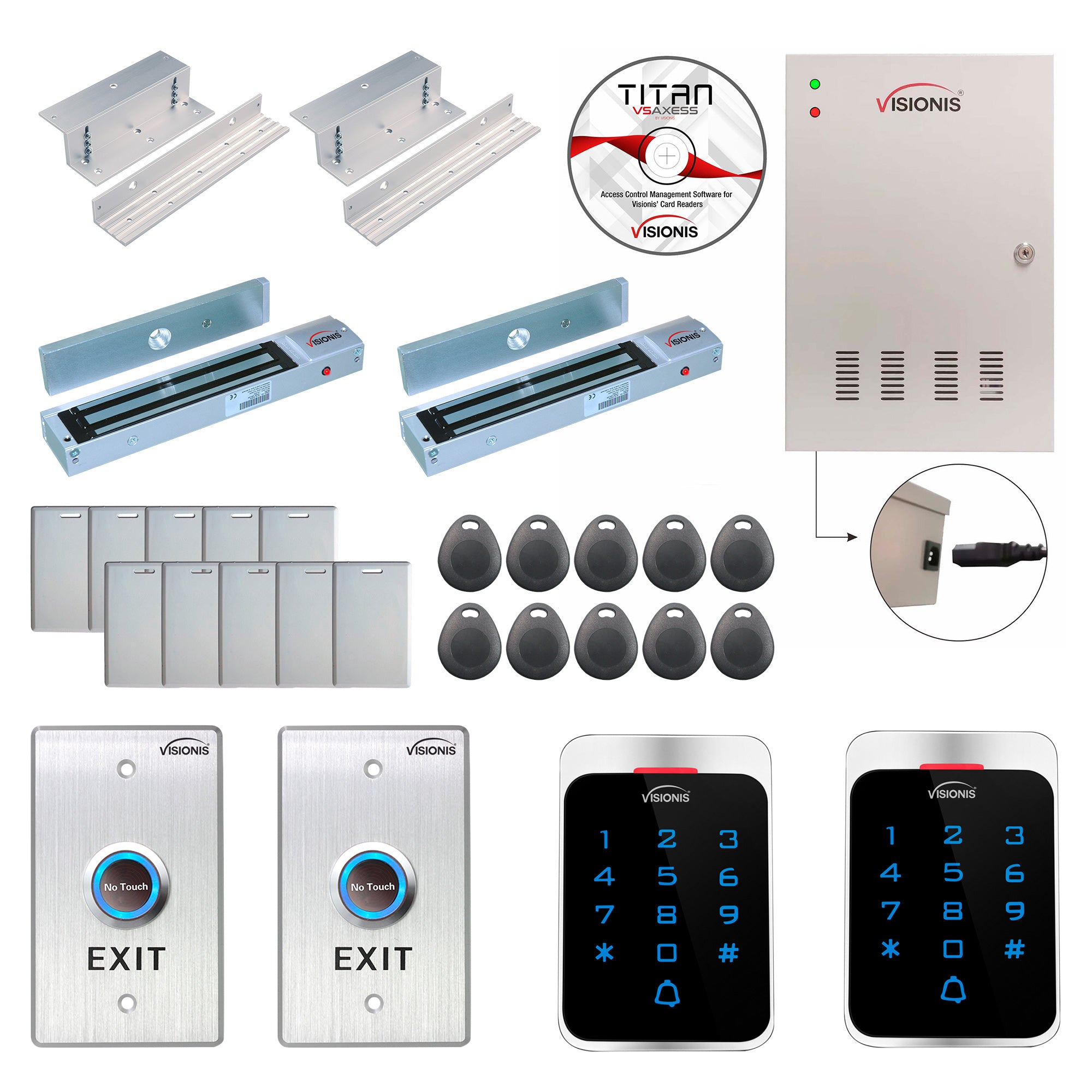 Visionis FPC-7290 Two Door Access Control For In Swing Door 600lbs Maglock Time Attendance TCP/IP Wiegand Controller Box, Card And Keypad Reader, Software Included, 20,000 Users, 70,000 Records