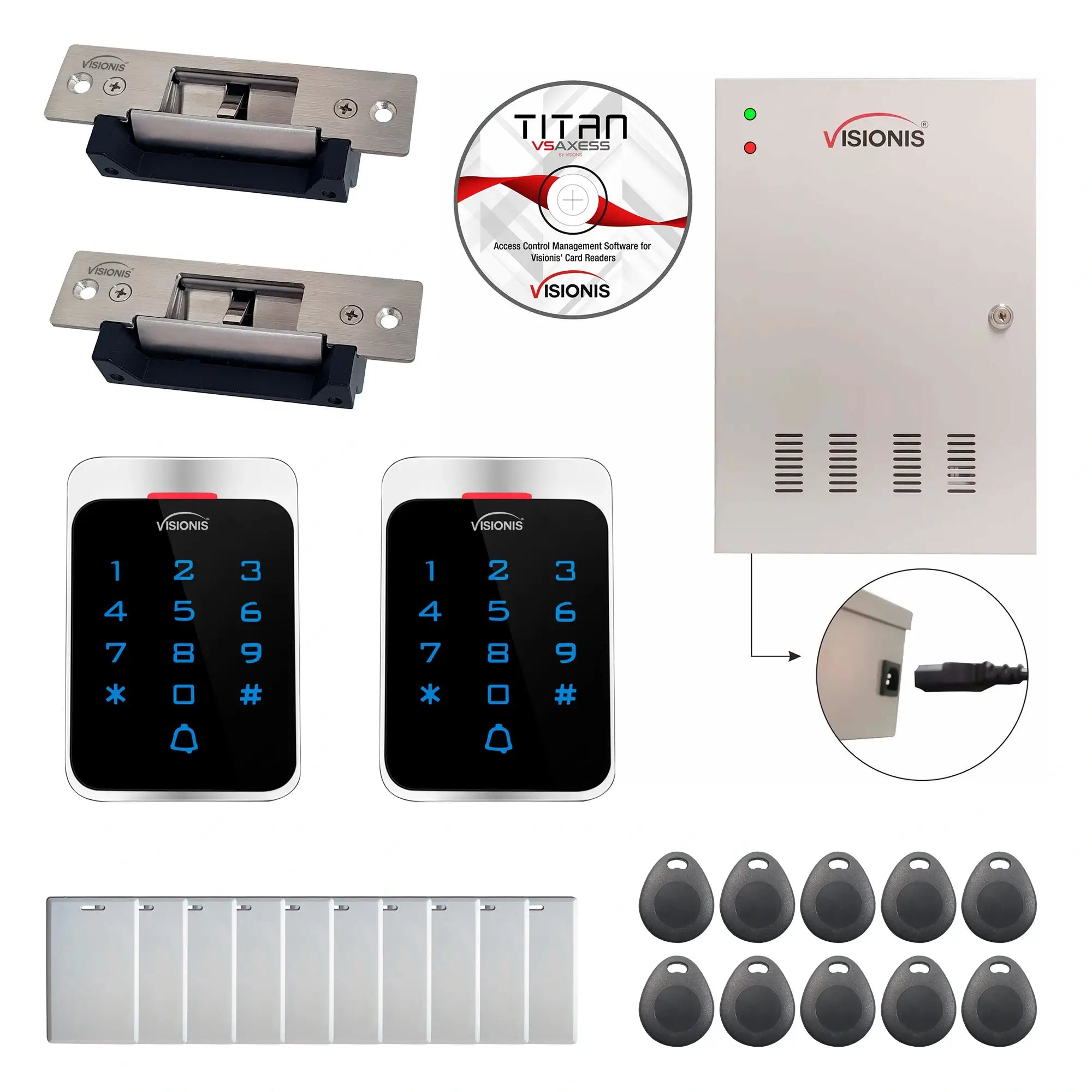 Commercial access control systems with electric door strikes, controller box, keypad and card reader - FPC-7292