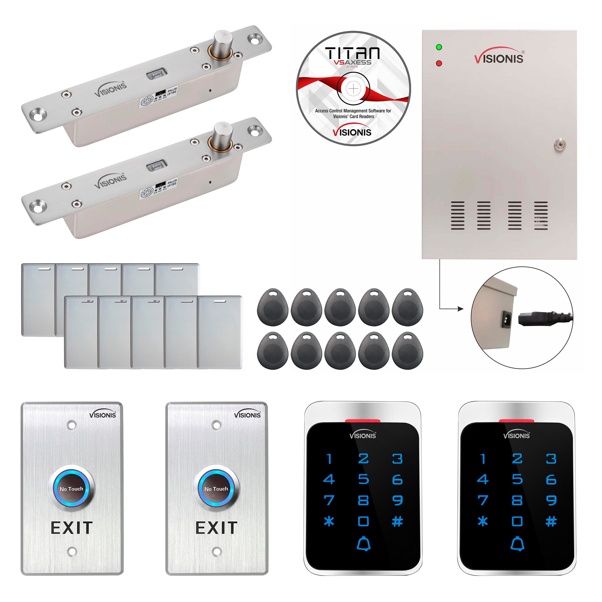 Visionis FPC-7293 Two Door Access Control Electric Drop Bolt Lock Time Attendance TCP/IP Wiegand Controller Box, Weatherproof Card And Keypad Reader, Software Included, 20000 Users, 70,000 Records