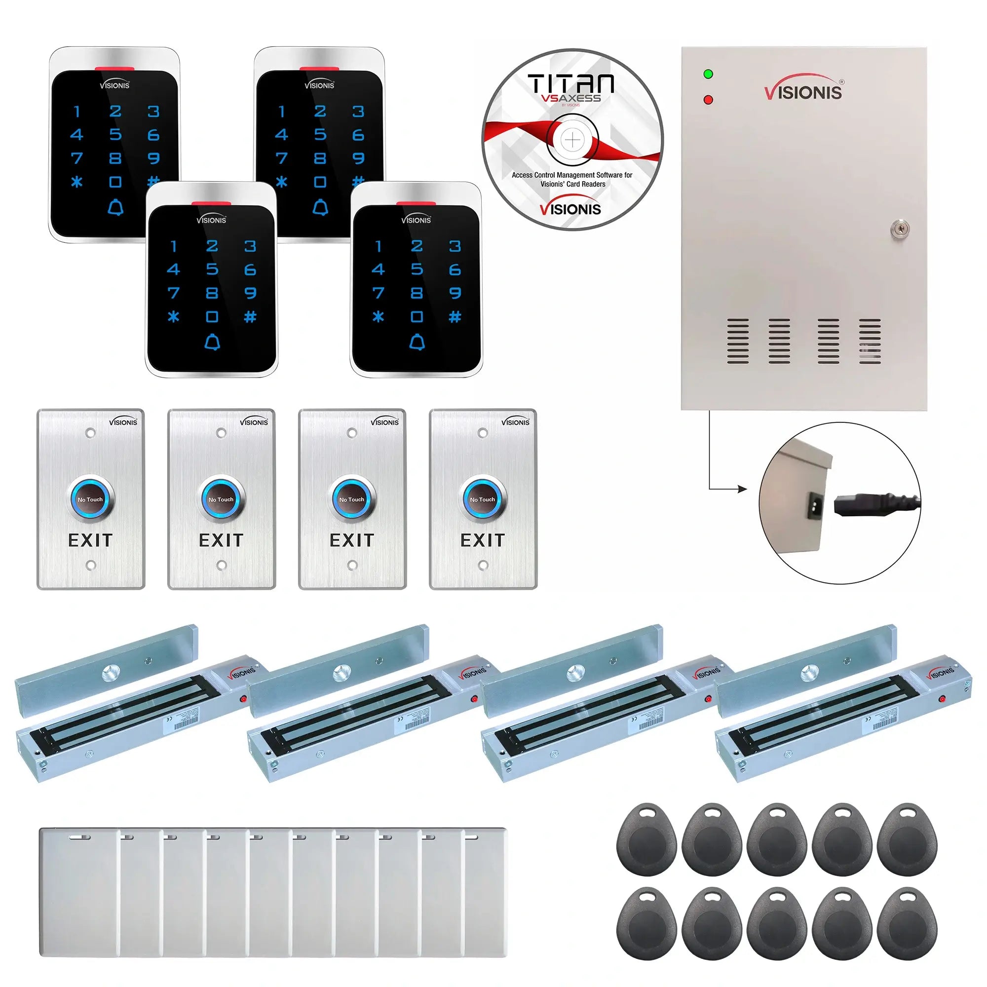 Building access control systems with 600 lbs magnetic door locks, controller box, keypad and card reader - FPC-7303