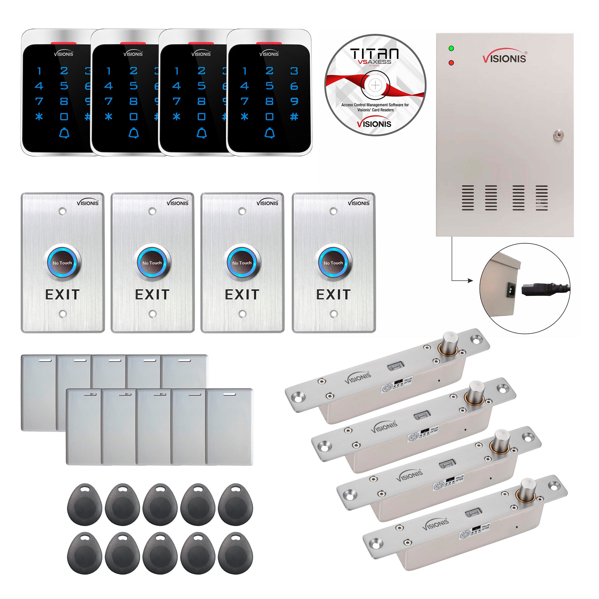 Visionis FPC-7309 Four Door Access Control TCP/IPWiegand Electric Drop Bolt Lock Controller Box, Outdoor Weatherproof Card/Keypad Reader, Software Included, 20,000 Users, 70,000 Records