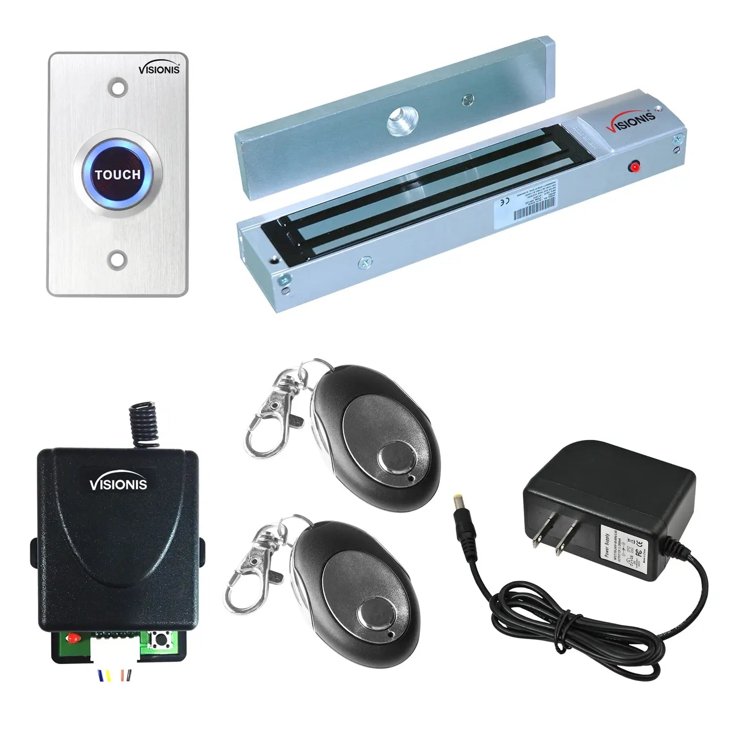 600 lbs Magnetic door lock with button release, wireless receiver. Wireless Remote Buzz-In Kits - FPC-7455