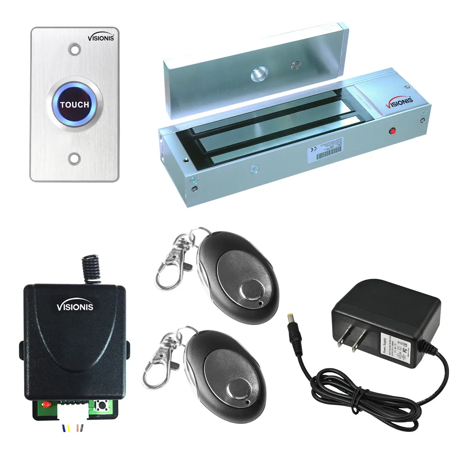 1200 lbs Magnetic door lock with button release, wireless receiver. Wireless Remote Buzz-In Kits - FPC-7456
