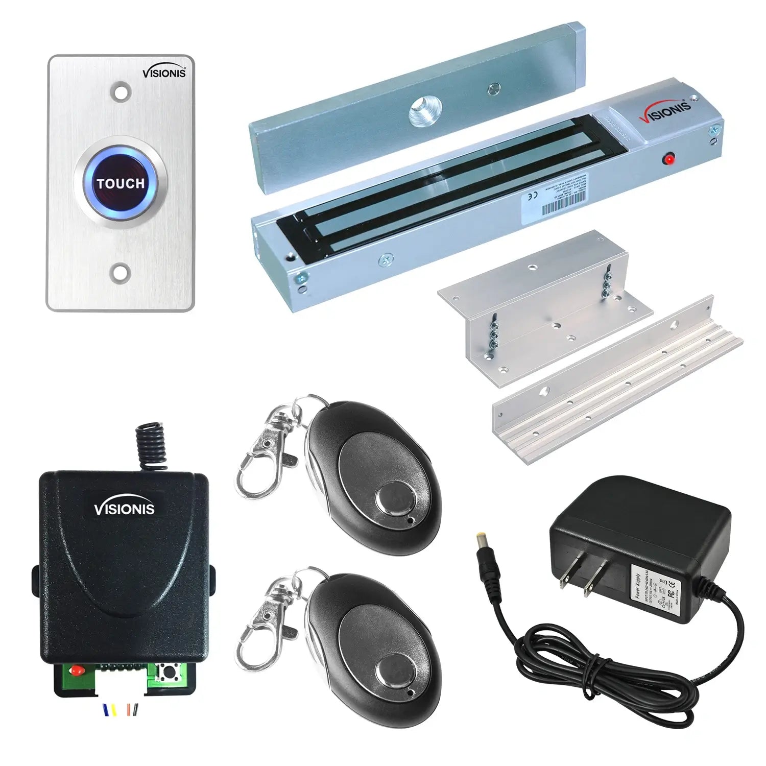 600 lbs Magnetic door lock with button release, wireless receiver. Wireless Remote Buzz-In Kits - FPC-7458