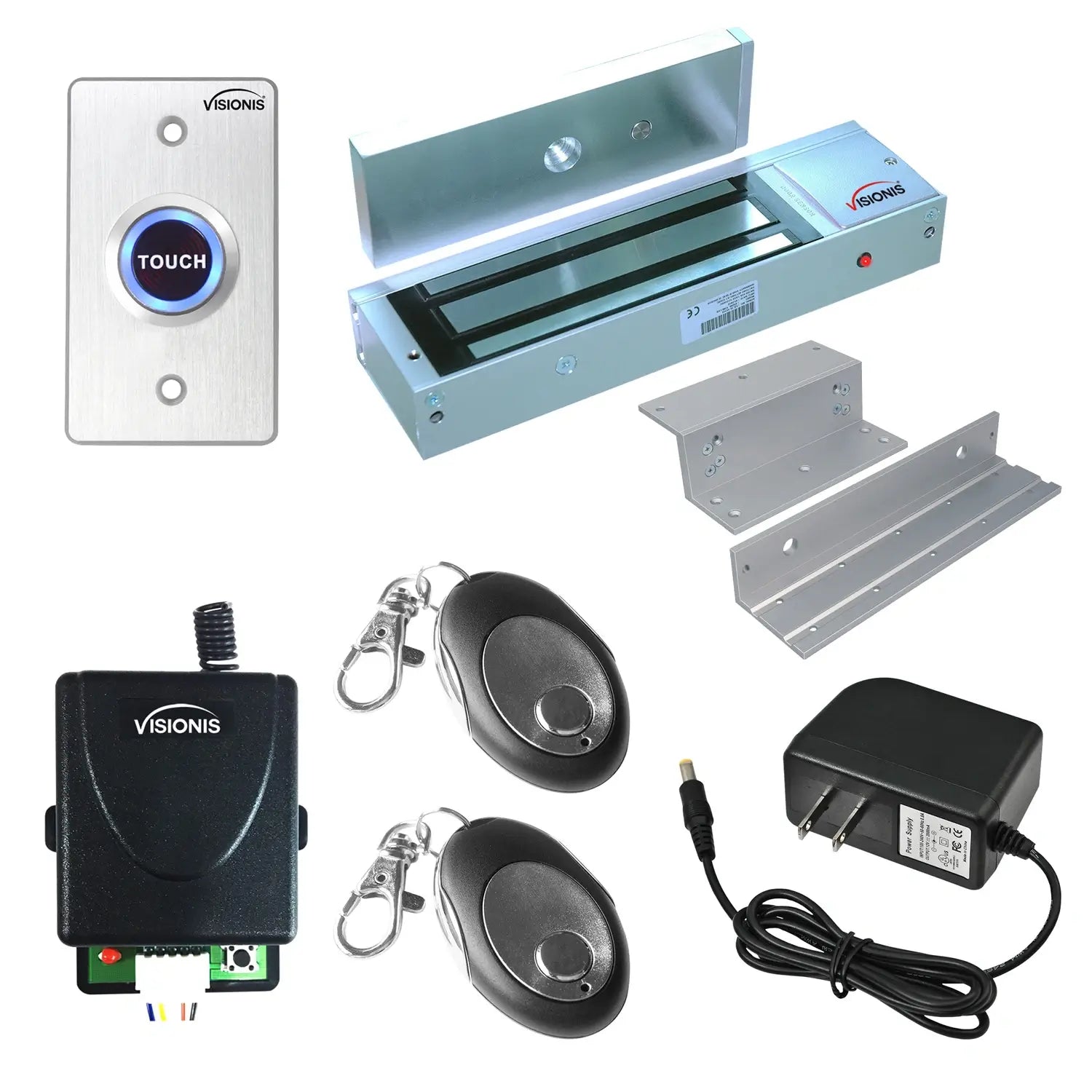 1200 lbs Magnetic door lock with button release, wireless receiver. Wireless Remote Buzz-In Kits - FPC-7459