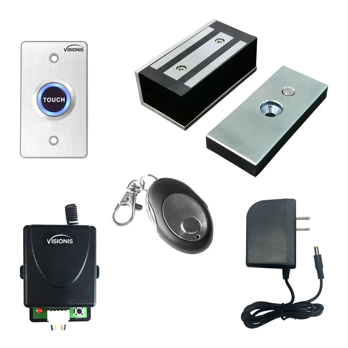 Cabinet magnetic lock buzz-in kit with remote control and exit button. VIS-ML120 FPC-7460 VISIONIS