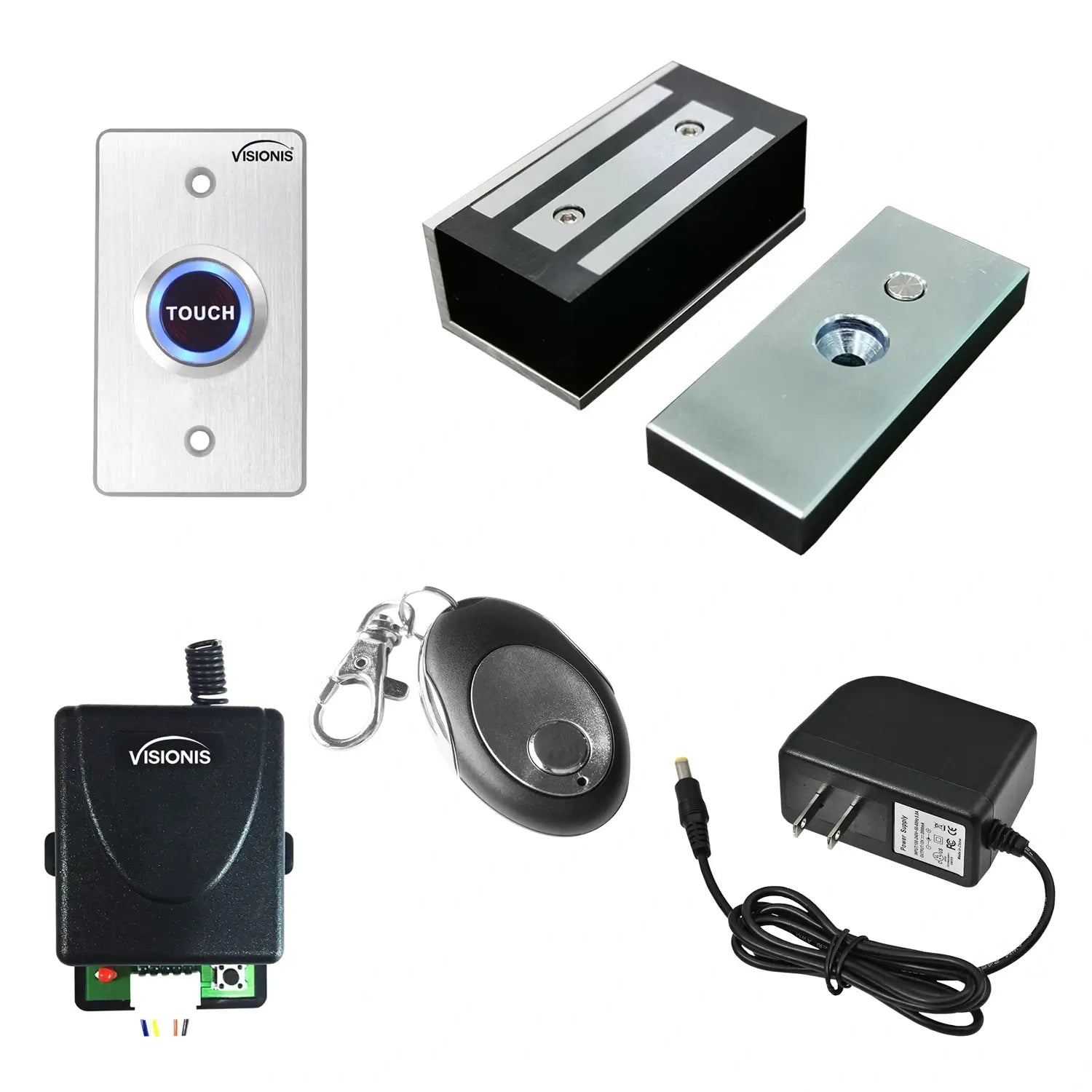 Cabinet magnetic lock buzz-in kit with remote control and exit button. VIS-ML120 FPC-7460 VISIONIS