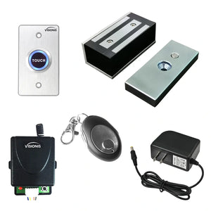 Cabinet magnetic lock buzz-in kit with remote control and exit button. VIS-ML120 FPC-7460 VISIONIS