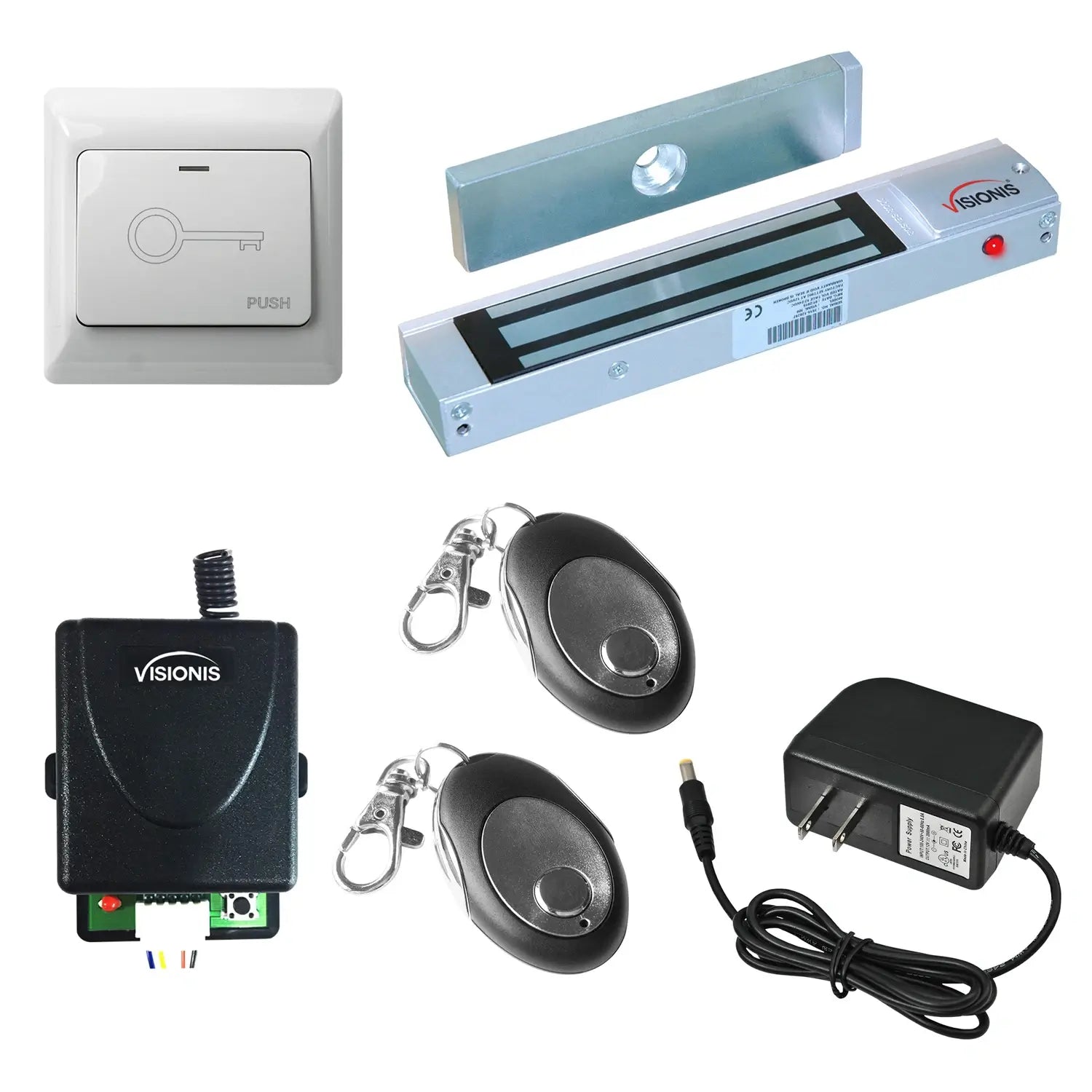 300 lbs Magnetic door lock with button release, wireless receiver and remotes - FPC-7462