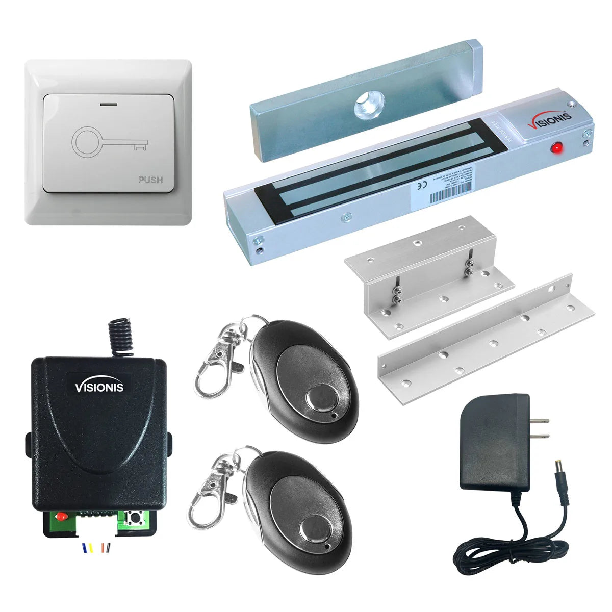300 lbs Magnetic door lock with button release, wireless receiver and remotes - FPC-7465