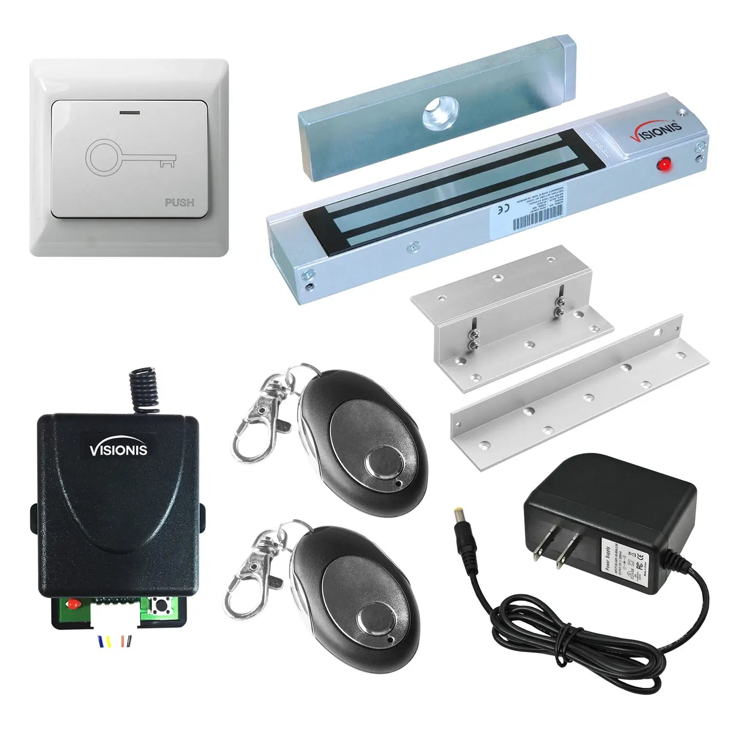 300 lbs Magnetic door lock with button release, wireless receiver and remotes - FPC-7465