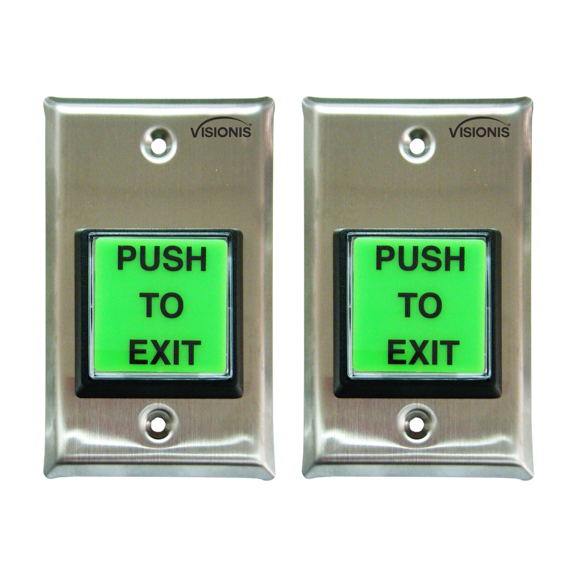 Visionis 2 Pack FPC-7486 VIS-7100 Green With LED Square Request To Exit Button With Timer Delay For Door Access Control, NC, COM And NO Outputs