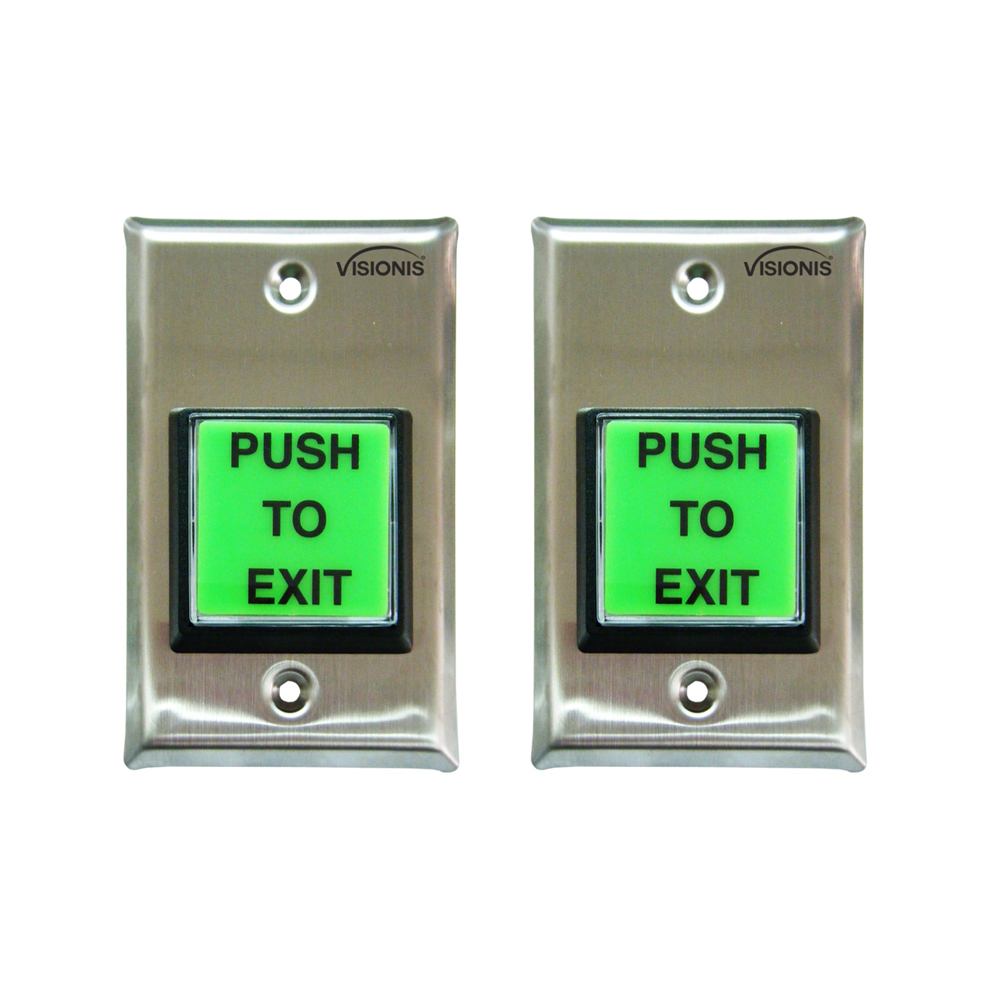 Visionis 2 Pack FPC-7491 VIS-7000 Green Square Push To Exit Button For Door Access Control With LED Light, NC, COM And NO Outputs