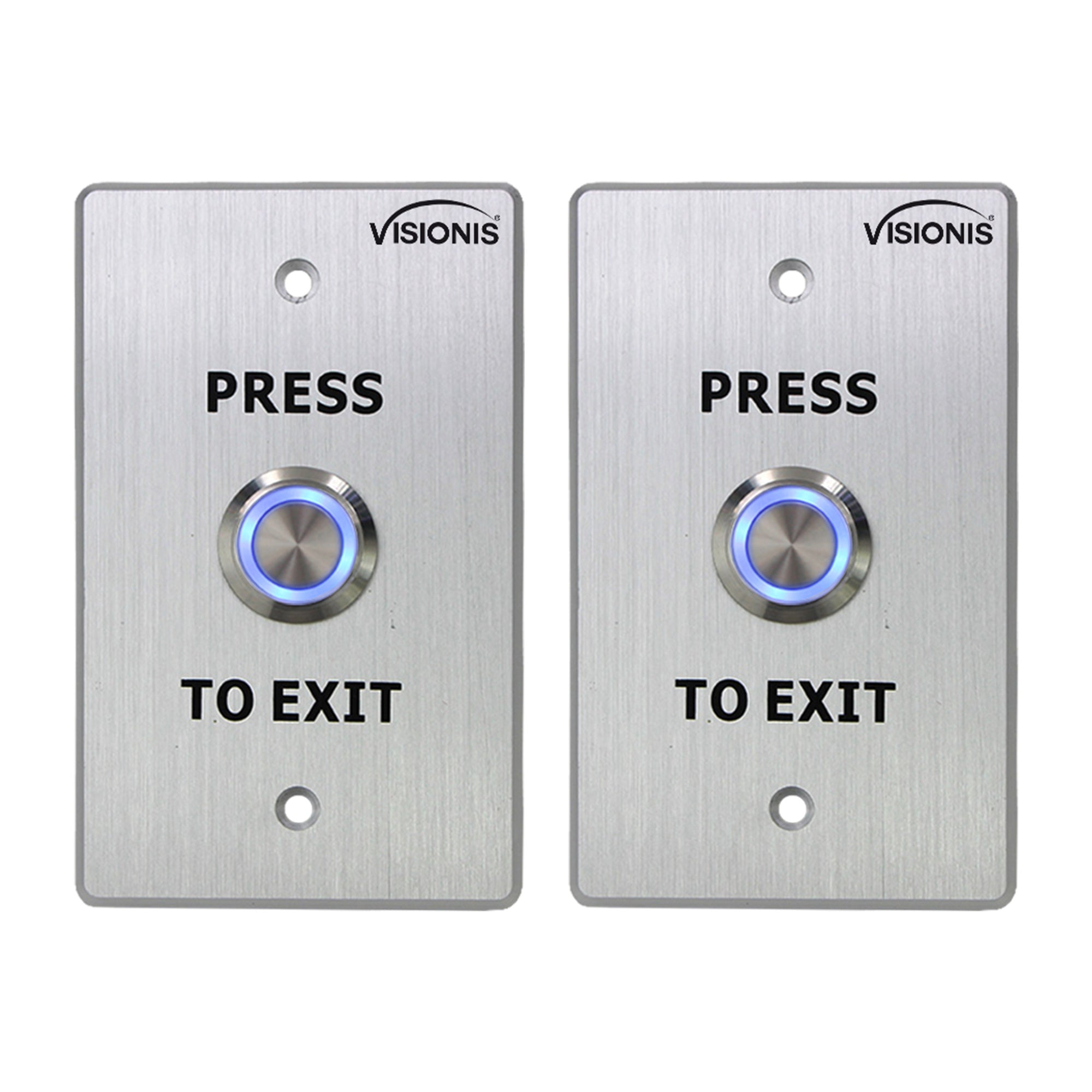 2 Pack Request To Exit Button VIS-7001 Indoor + Outdoor Weather And Waterproof Rated IP65 Stainless Steel Standard Size For Door Access Control With LED Light + NC COM And NO Outputs - FPC-7496