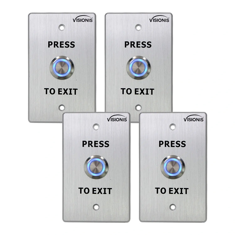Pack of 4 weatherproof push to exit buttons with LED indicator - Visionis VIS-7001 