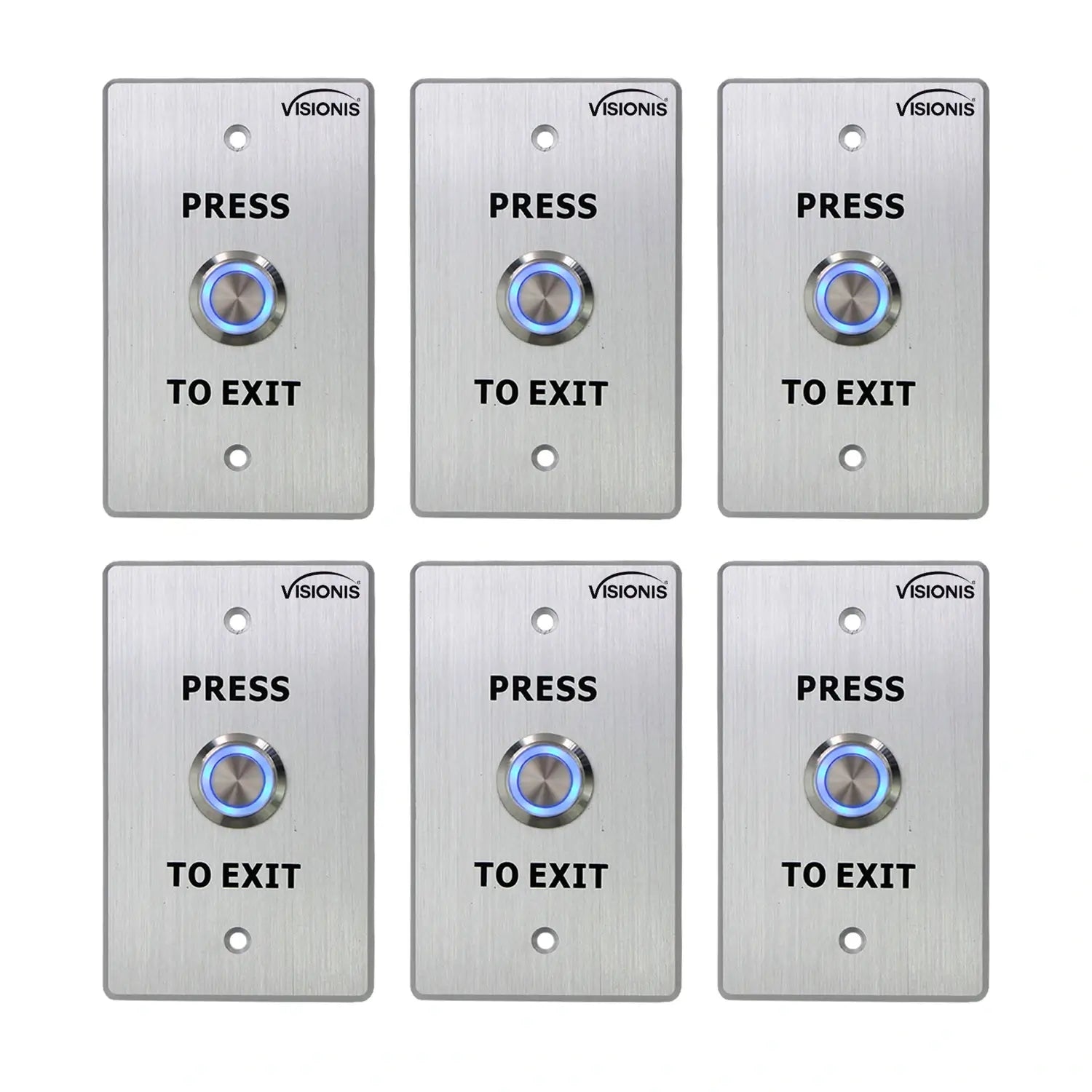 Pack of 6 weatherproof push to exit buttons with stainless steel - Visionis VIS-7001 