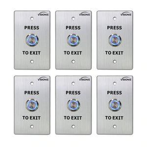 Pack of 6 weatherproof push to exit buttons with stainless steel - Visionis VIS-7001 