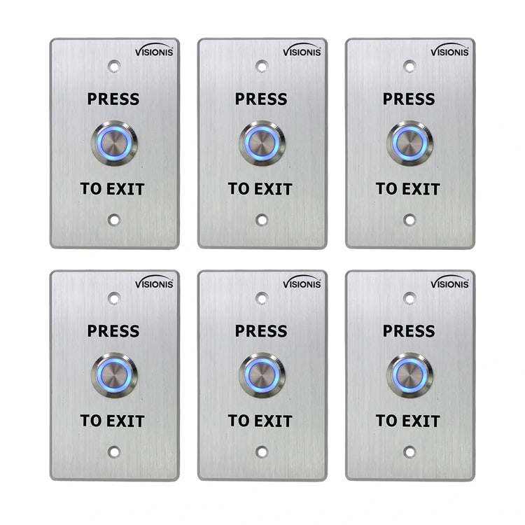 Pack of 6 weatherproof push to exit buttons with stainless steel - Visionis VIS-7001 