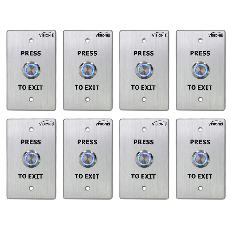 Pack of 8 waterproof push to exit buttons for door access control - Visionis VIS-7001 