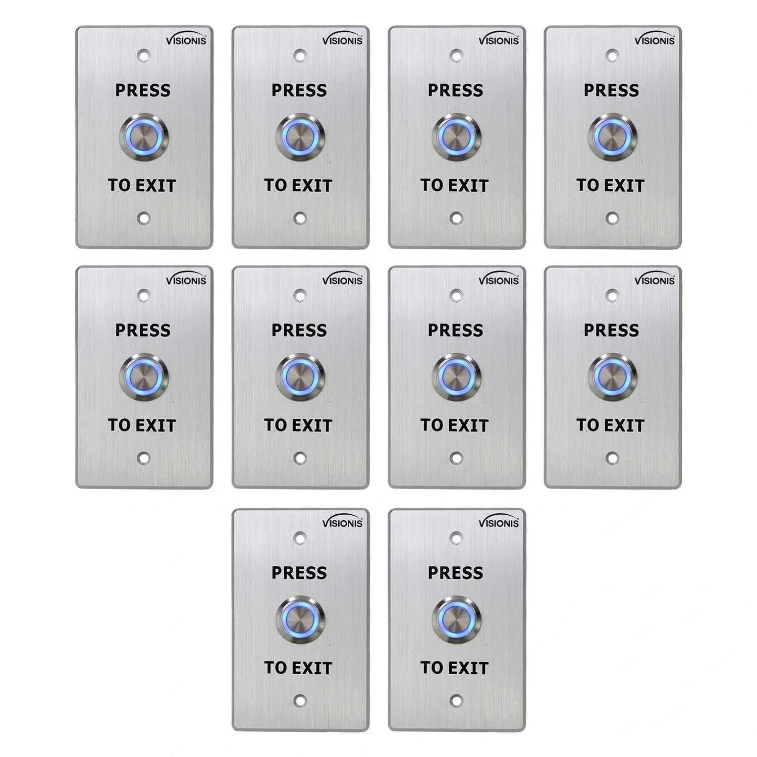 Pack of 10 waterproof push to exit buttons - Visionis VIS-7001 